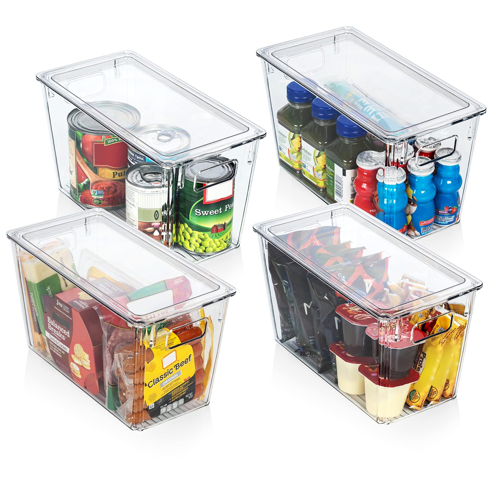 Plastic Storage Bins with Lids for Pantry & Fridge (4 Count)