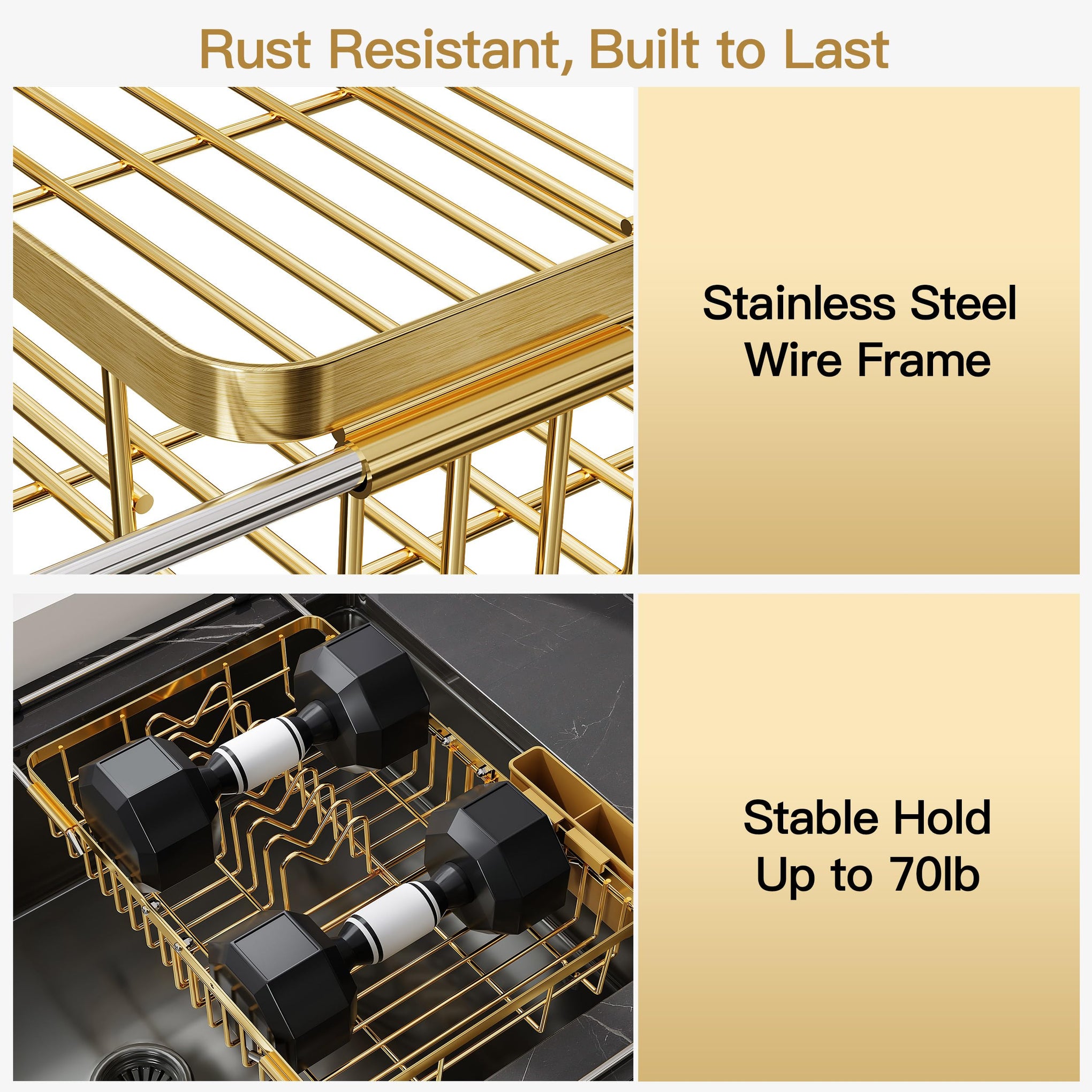 Gold Dish Drying Rack Over the Sink with Utensil Holder
