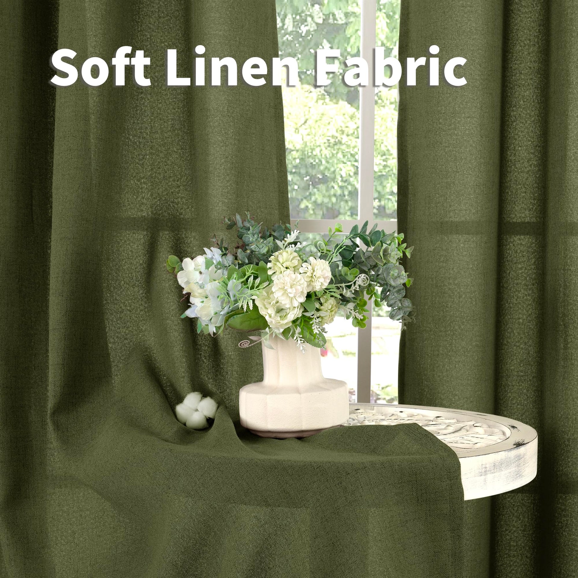 Olive Green Linen Curtains 78 Inch Length for Living Room (2 Count)