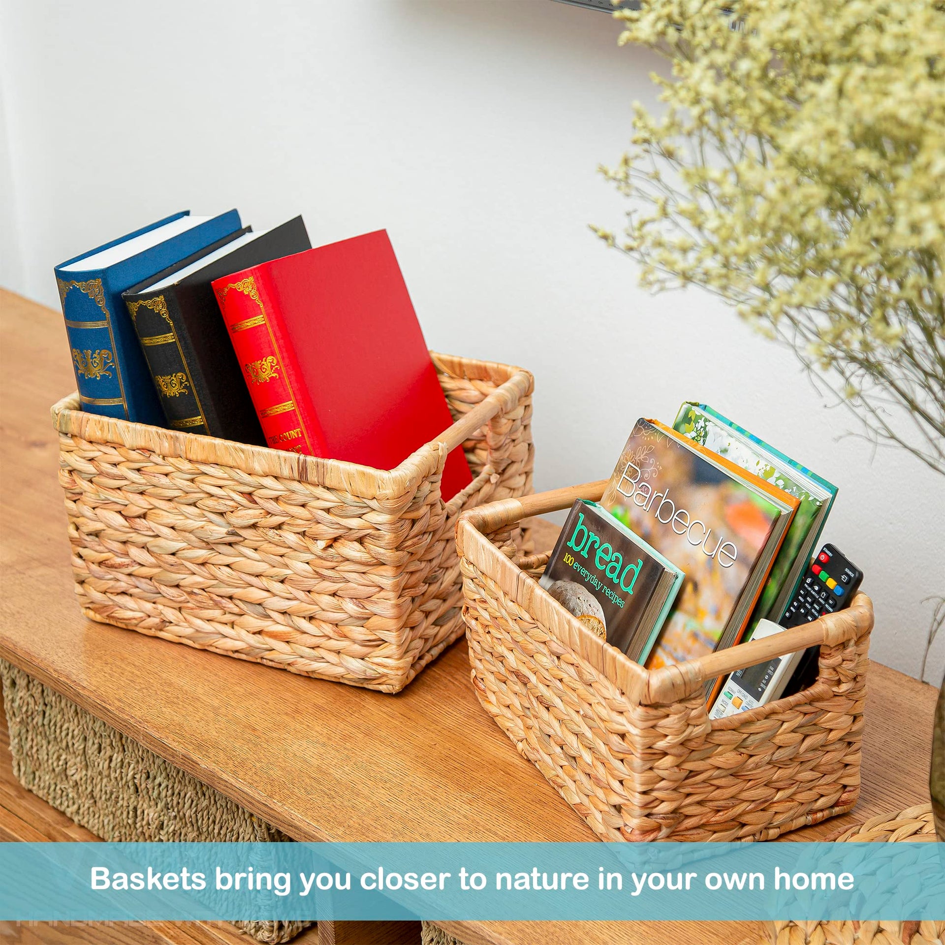 Natural Water Hyacinth storage basket with Handle (3 Count)