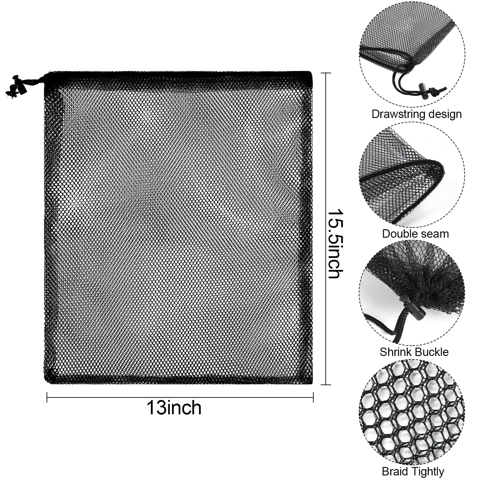 13"X15.5" 24Pcs Mesh Laundry Drawstring Bag Nylon Drawstring Gym Bag with Cord Lock Closure (24 Count)