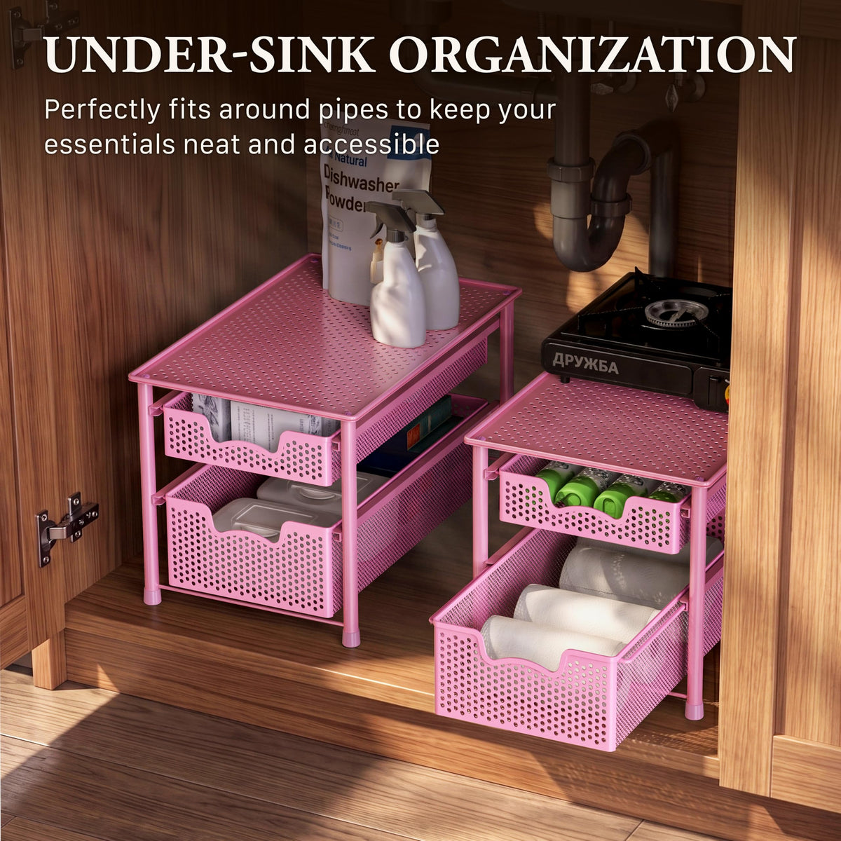 Stackable 2 Tier Sliding Basket Organizer Drawer