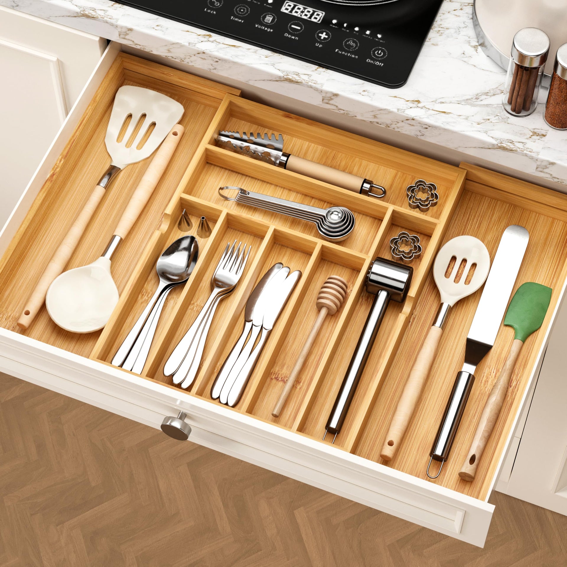 drawer organizer flatware organizer cutlery tray silverware organizer expandable adjustable bamboo drawer organizer kitchen bathroom