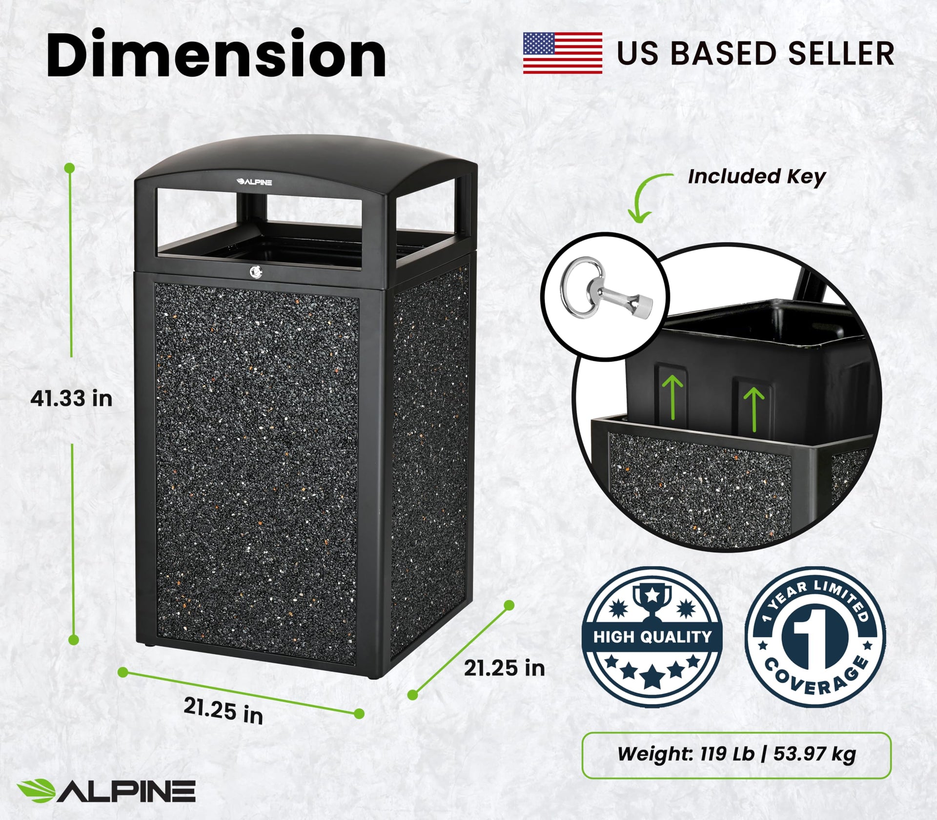 Industries 40 Gallon Commercial Outdoor Trash Can