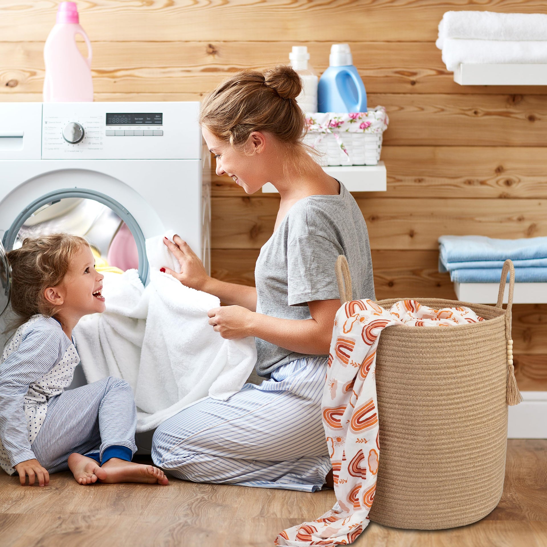 Rope Laundry Basket Laundry Hamper for Clothes Jute