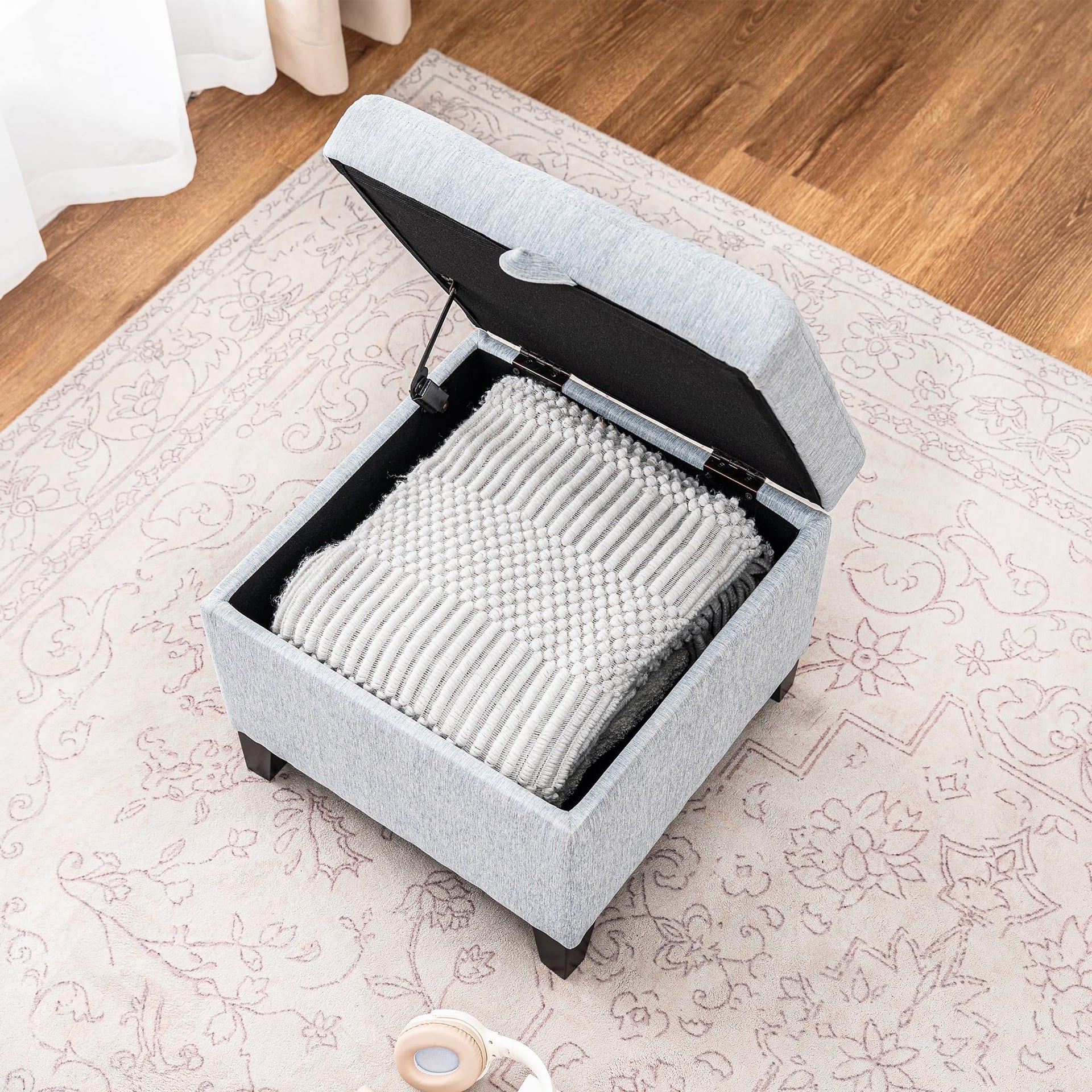 18 inch Linen Storage Ottoman for Living Room & Bedroom