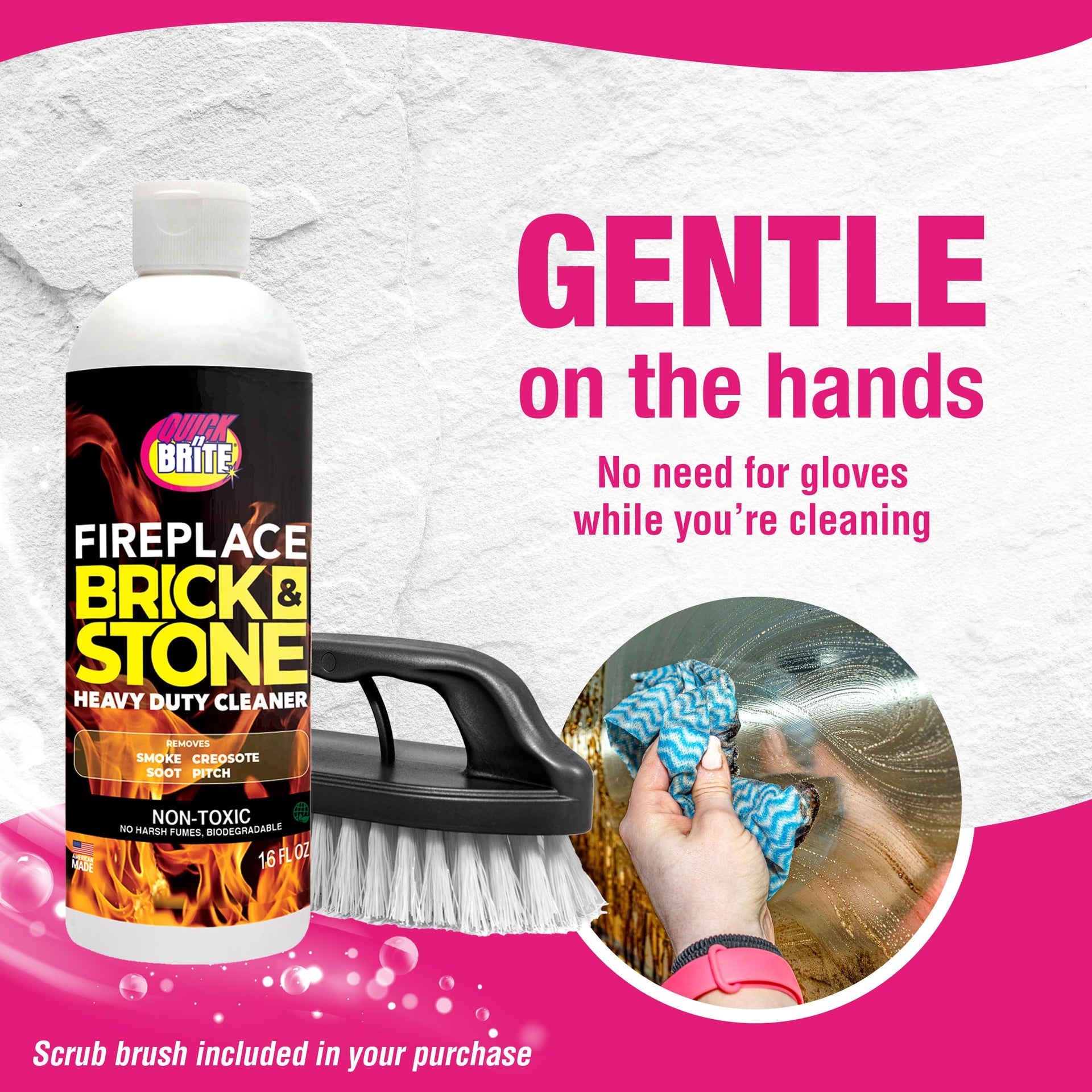 Quick N Brite Fireplace Gel Cleaner with Scrub Brush for Brick (16 Fl Oz)