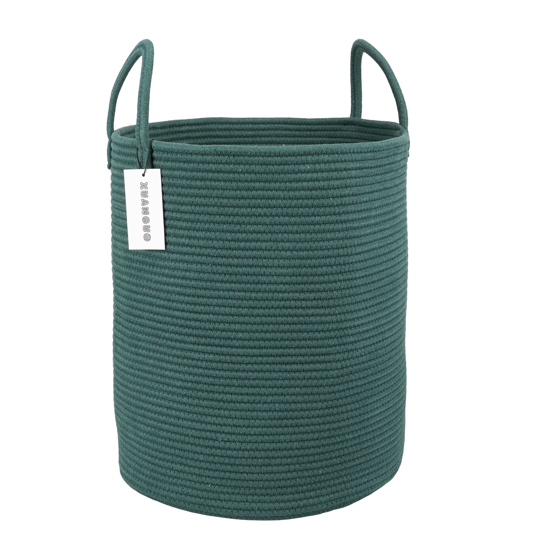 Cotton Rope Laundry Basket Hamper for Clothes Large Dark Green