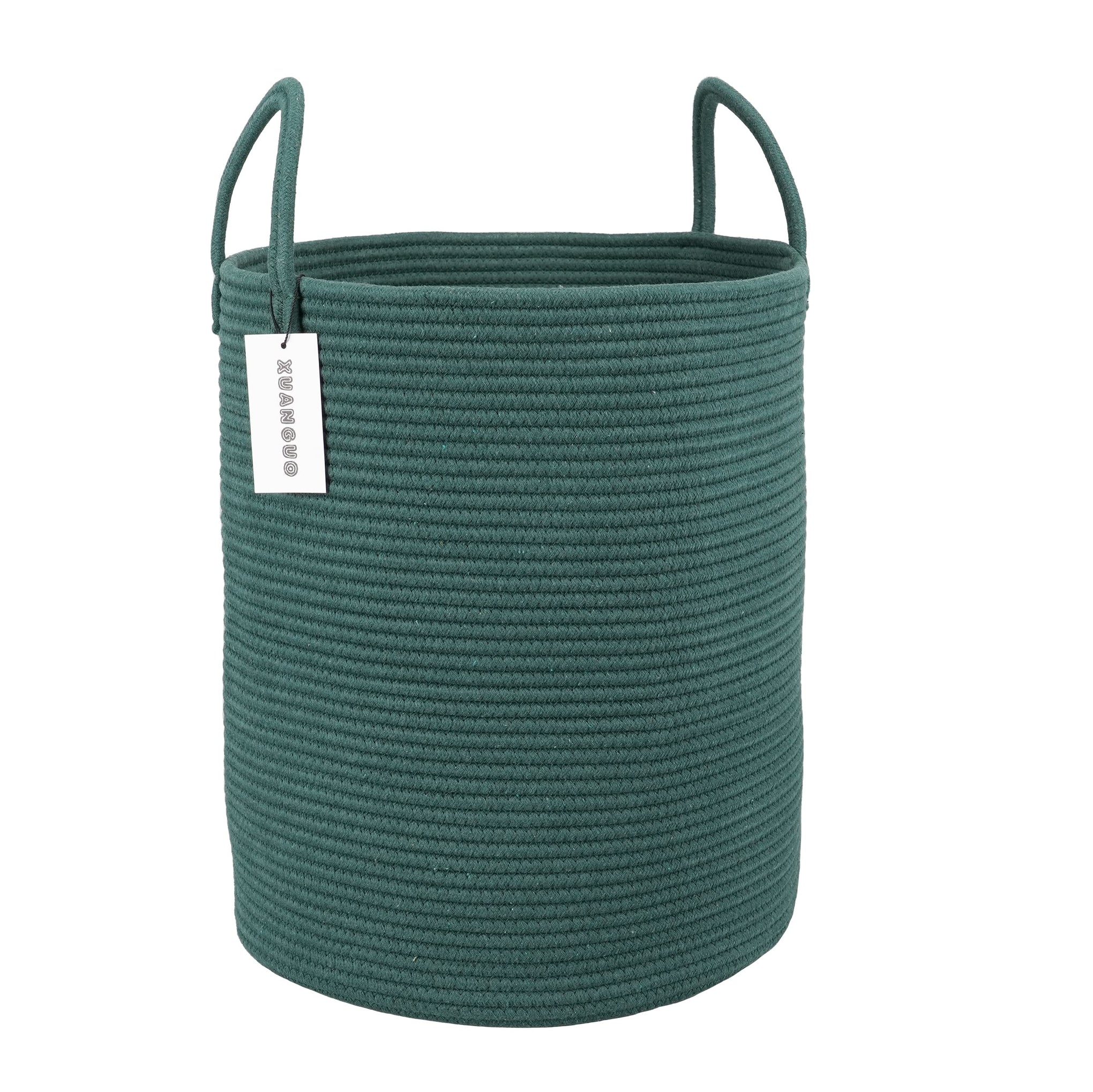 Cotton Rope Laundry Basket Hamper for Clothes Large Dark Green