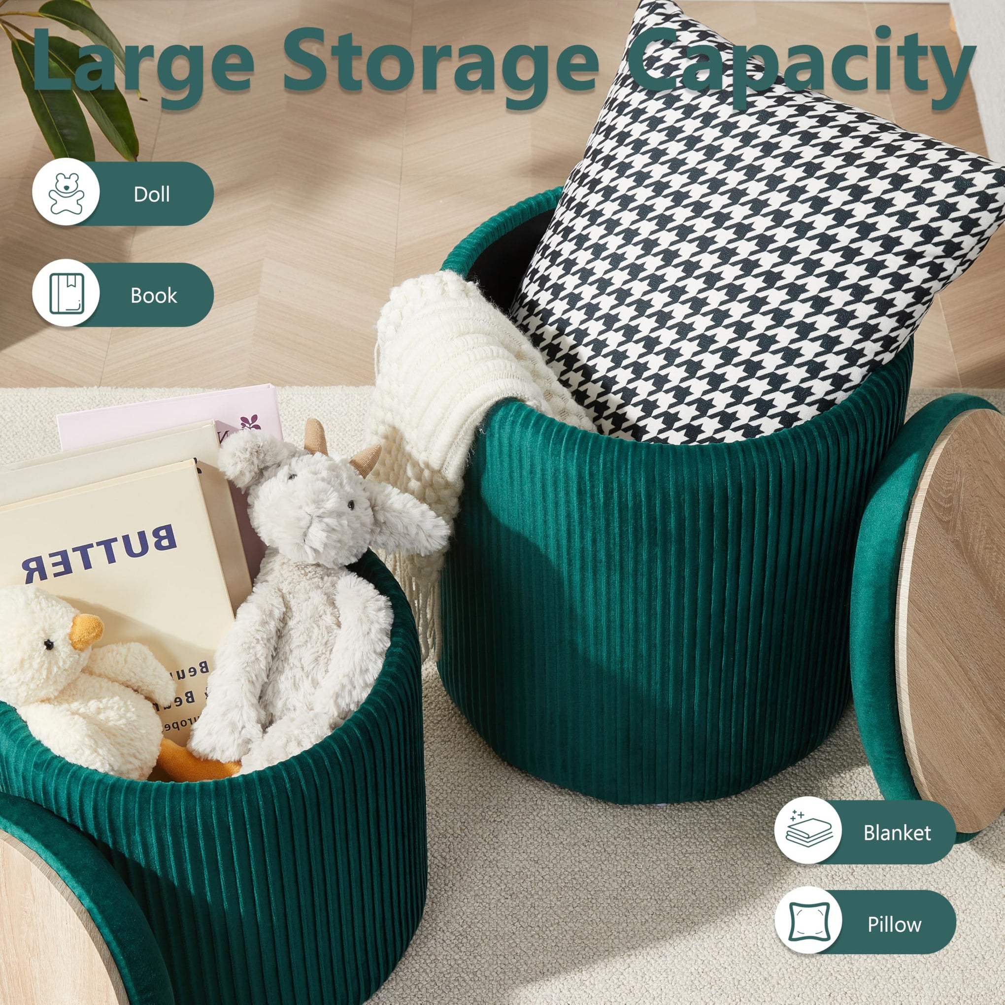 Round Ottoman with Storage Set of 2