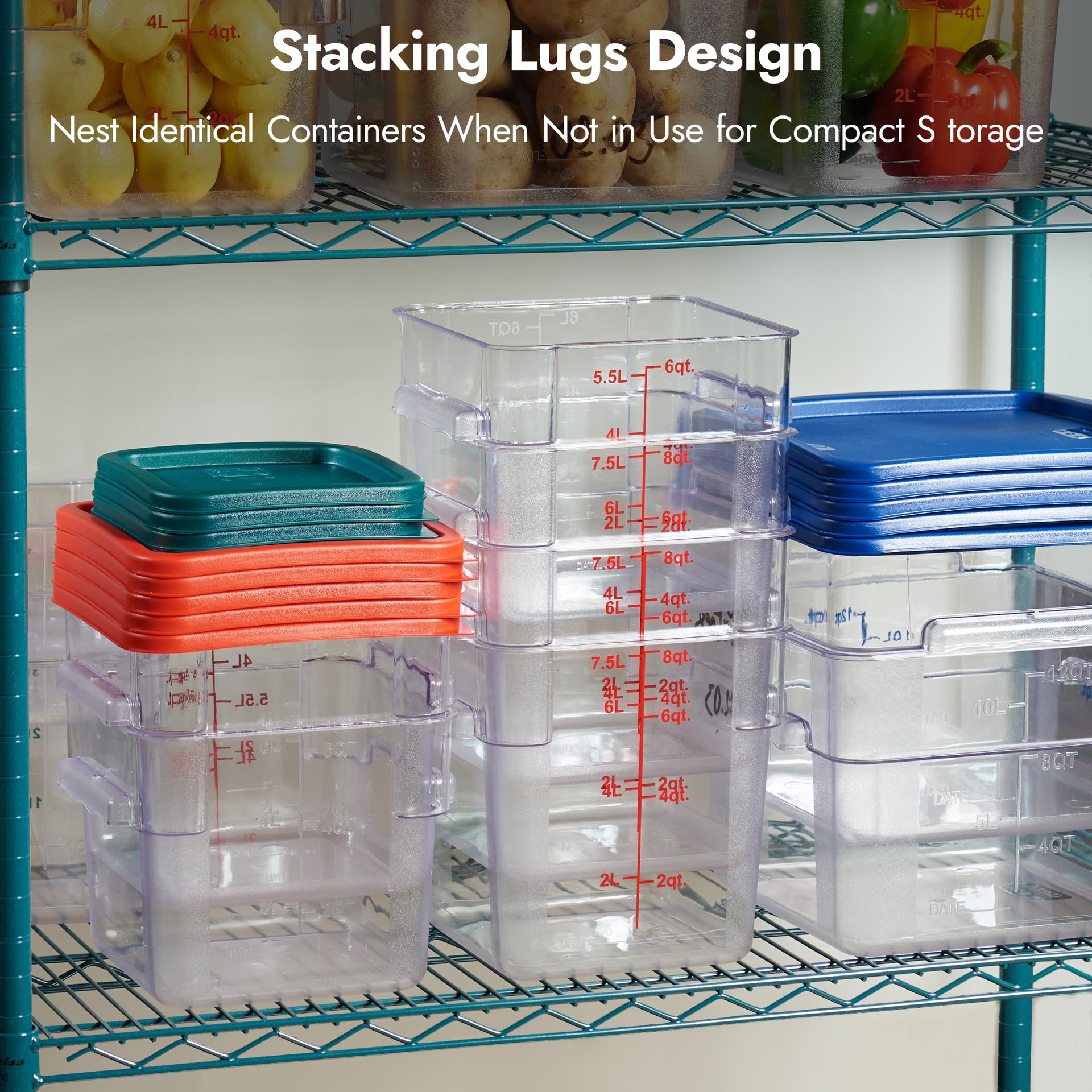 8 Pack 6 Qt NSF Clear Polycarbonate Food Storage Containers with Red Lids (8 Count)