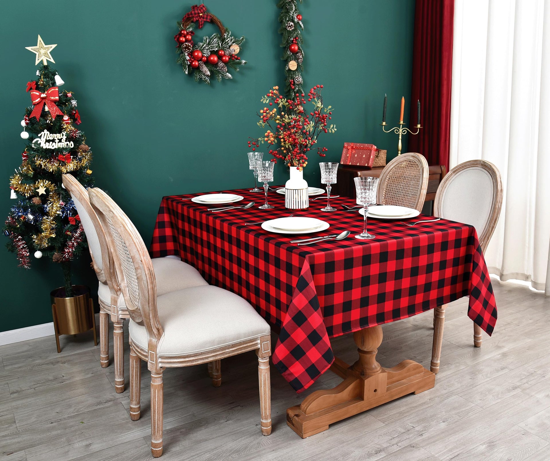 Classic Gingham Buffalo Xmas Tablecloth Fabric