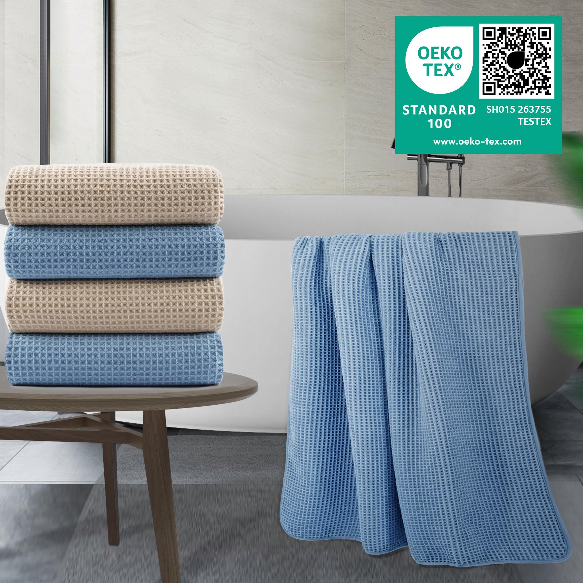 430 GSM Poly Blend Microfiber Quick Dry Waffle Bath Towel (4 Count)