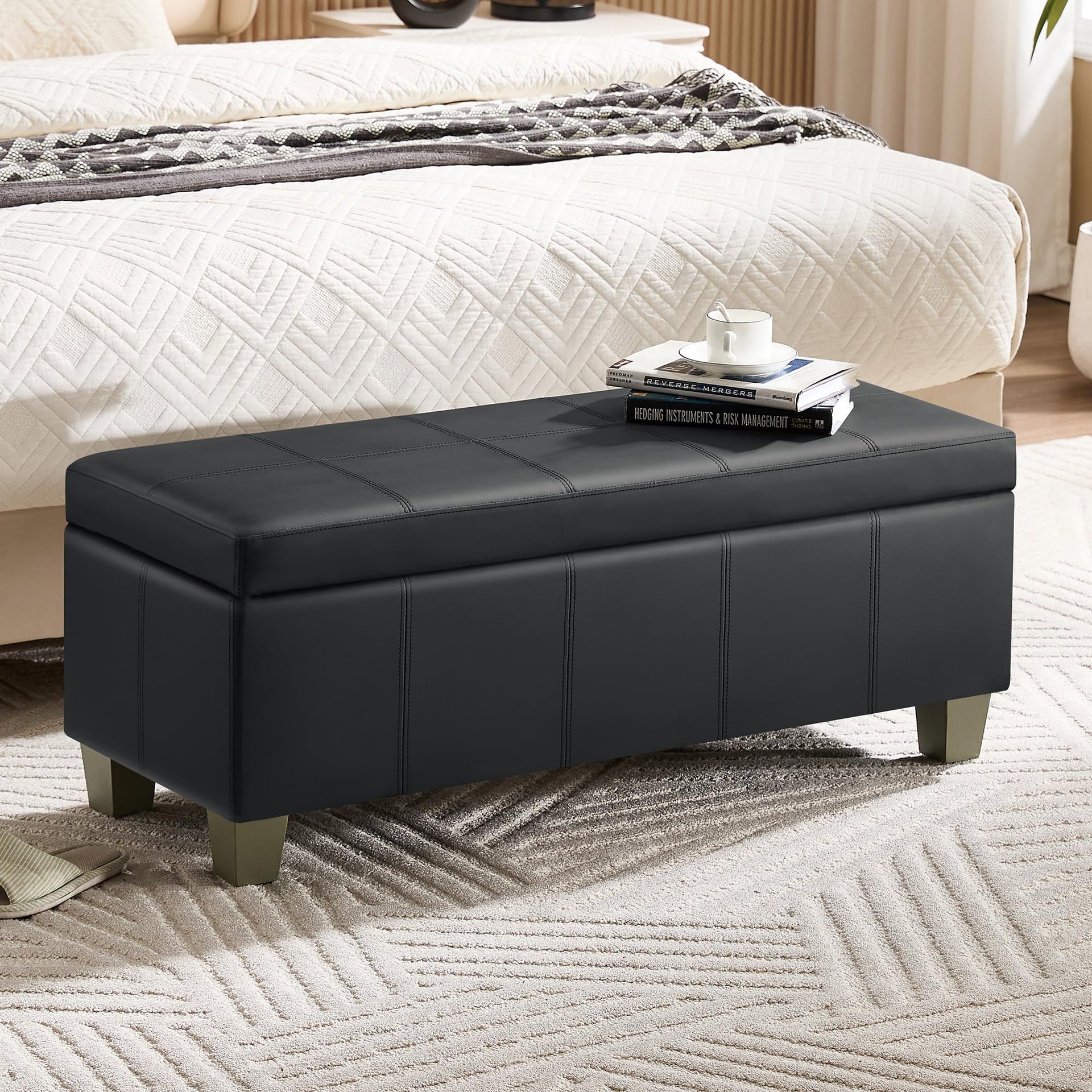 41" Faux Leather Storage Ottoman