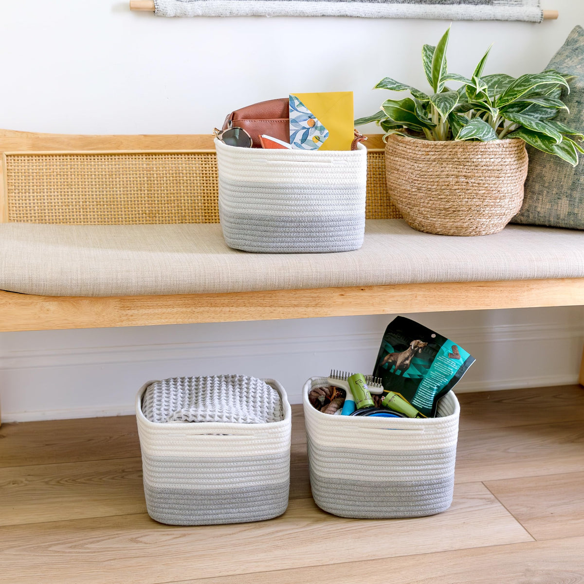 Storage Cubes 9”x9”x7”Cotton Rope Woven Baskets for Organizing 3 (3 Count)