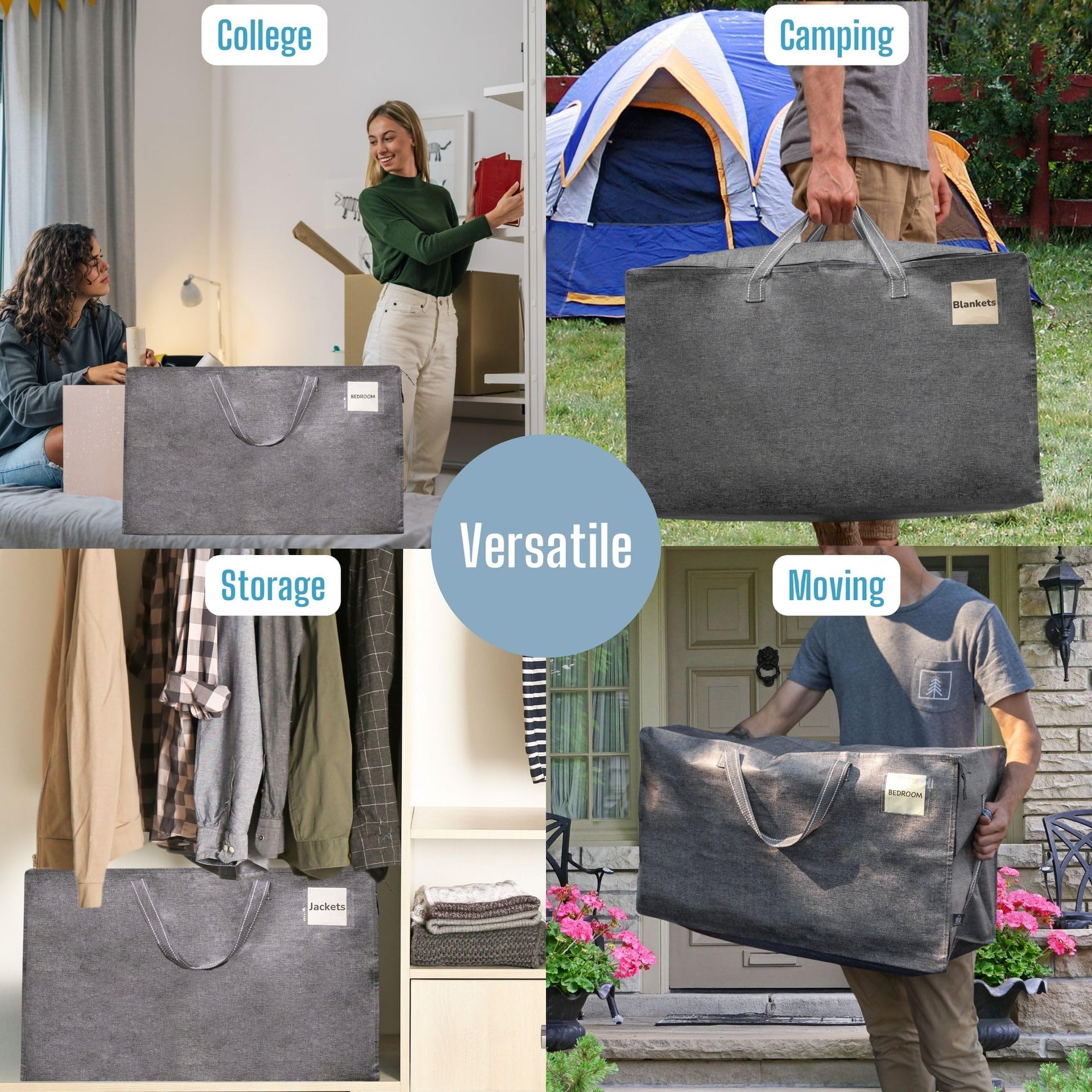 8 Pack Extra Large Heavy Duty Moving Bags with Wide Opening & Reinforced Handles (8 Count)