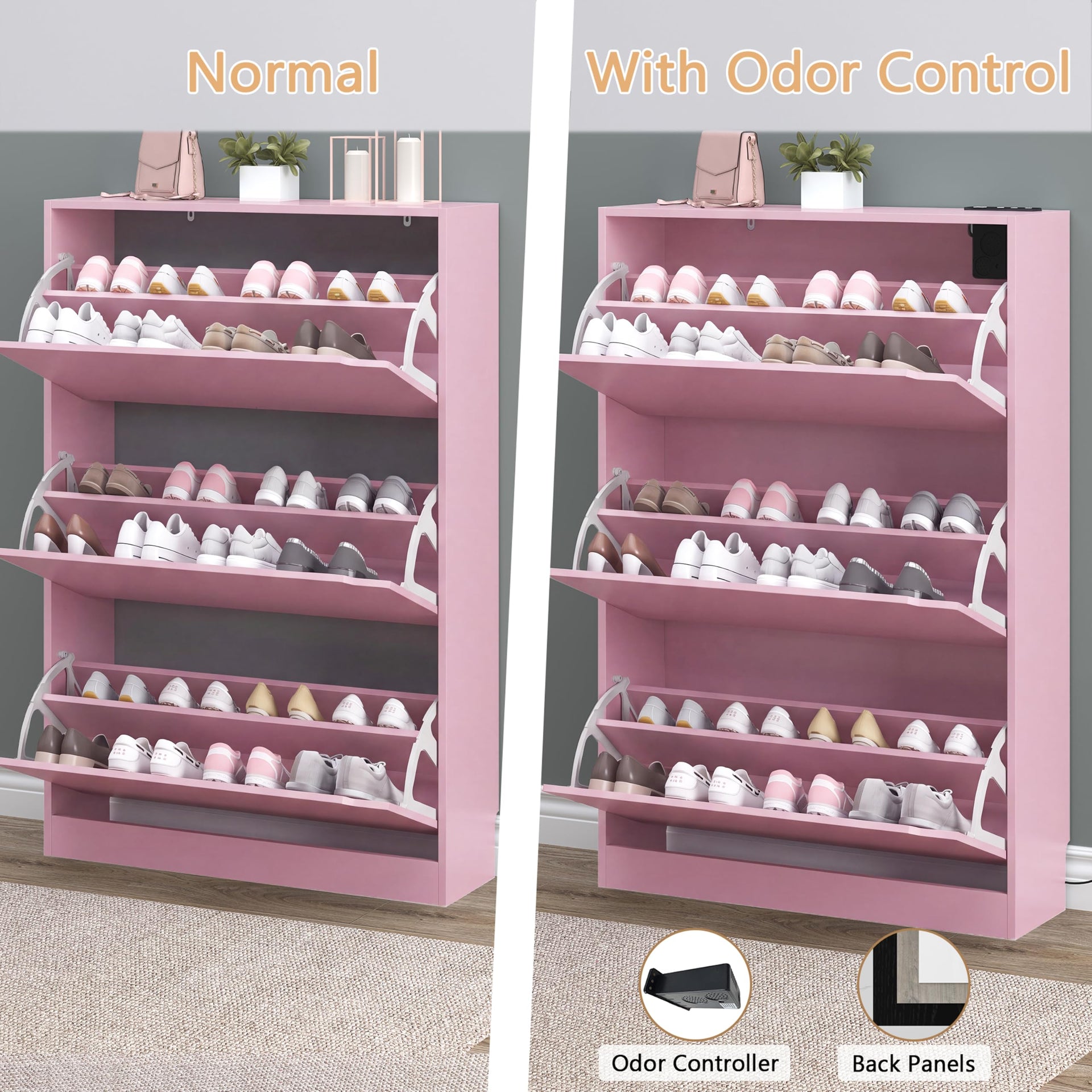 Shoe Cabinet with Odor Control and Back Panels