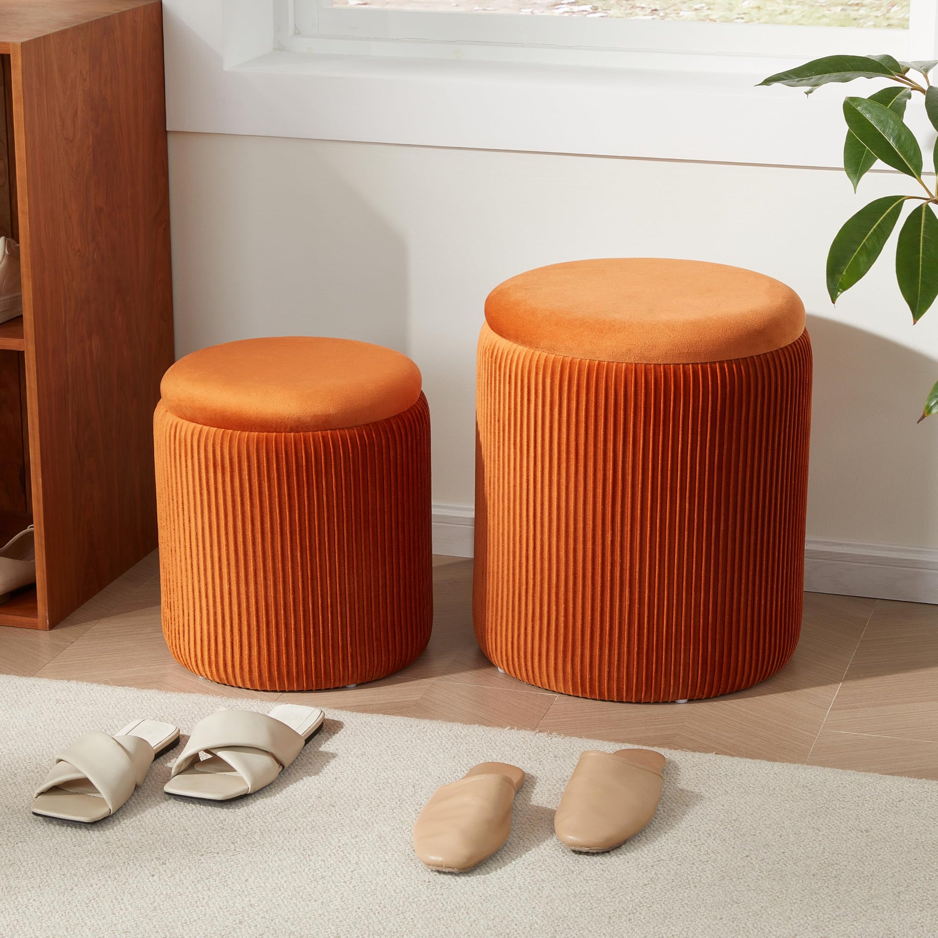 Round Ottoman with Storage Set of 2