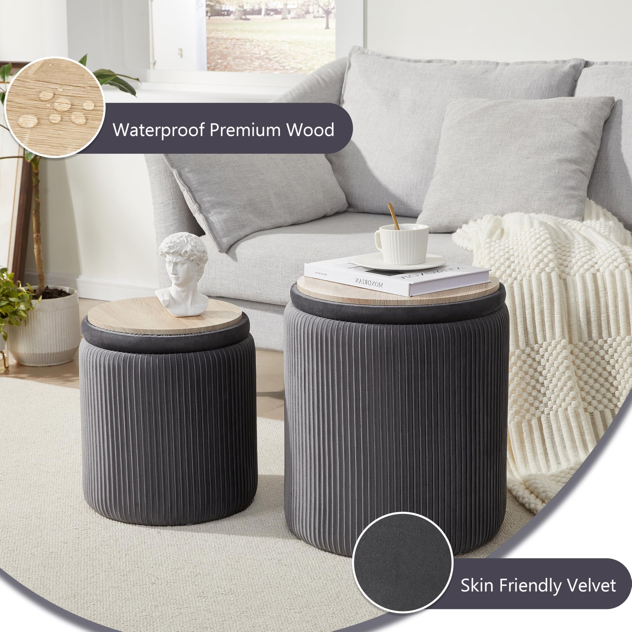 Round Ottoman with Storage Set of 2