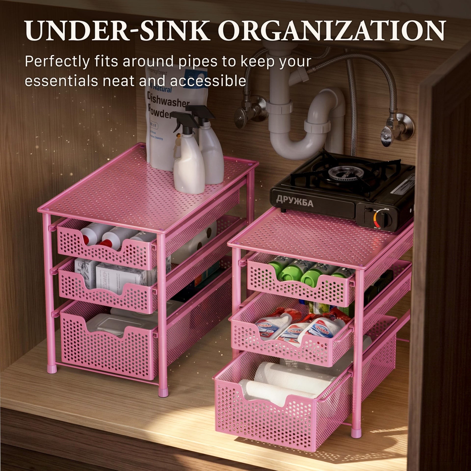 Stackable 3 Tier Sliding Basket Organizer Drawer