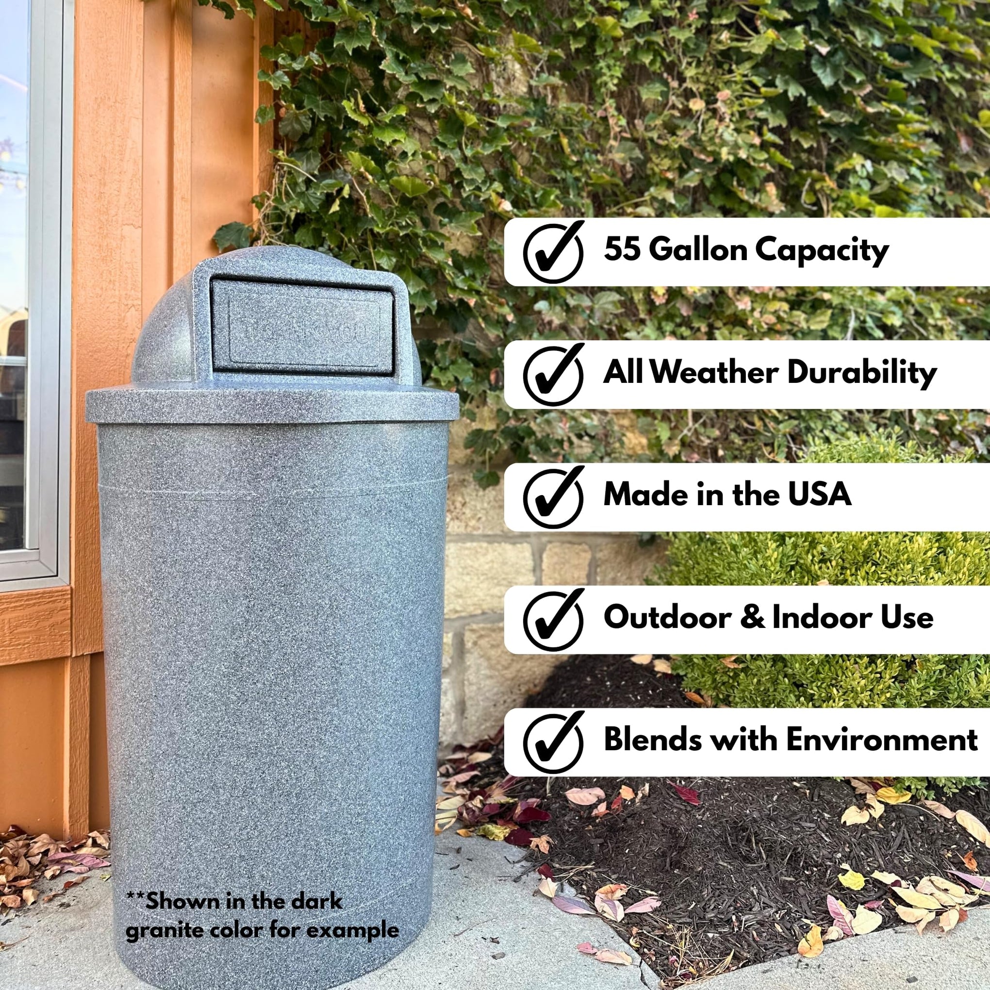 Campus Collection 55 Gallon Plastic Commercial Garbage Can with Push Lid
