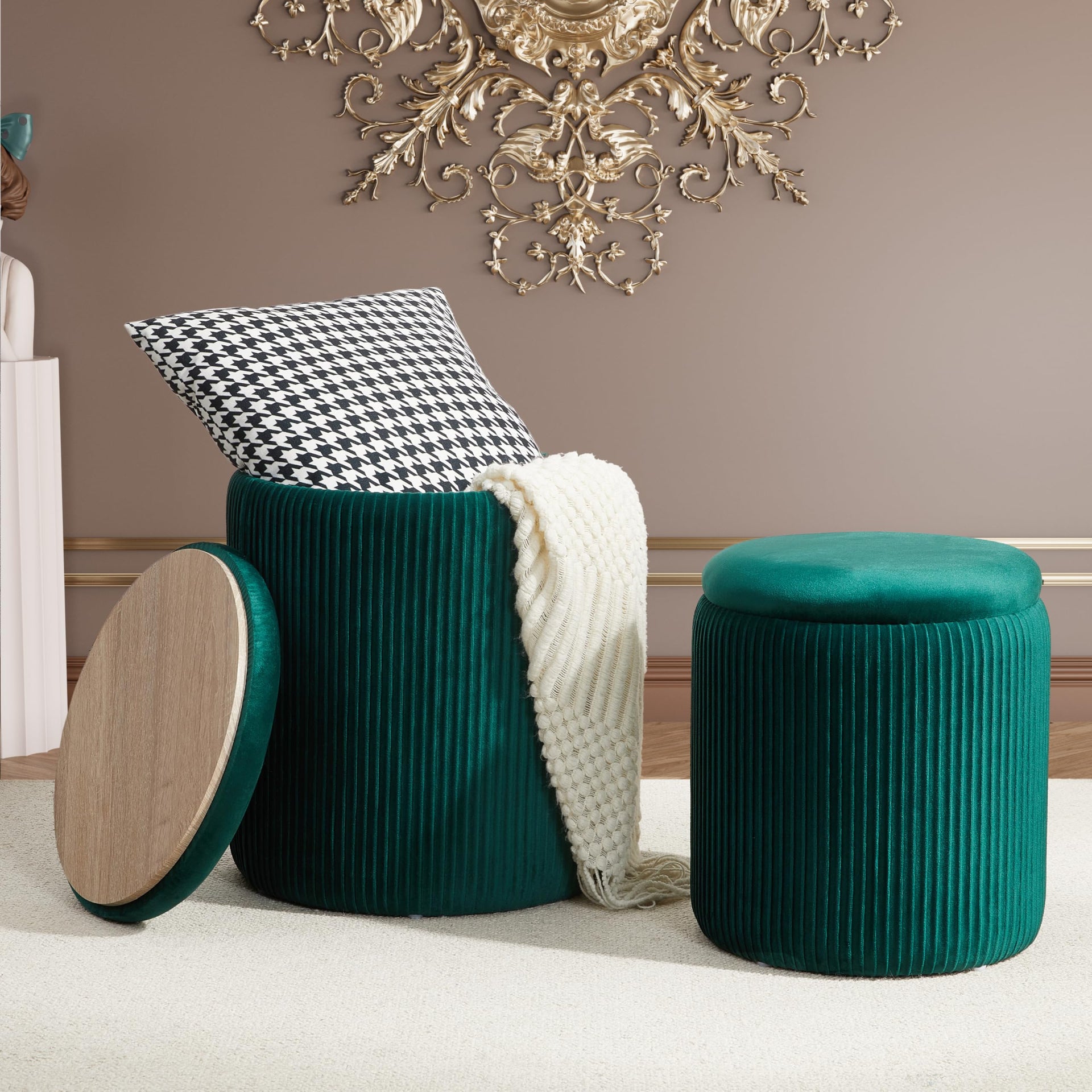 Round Ottoman with Storage Set of 2