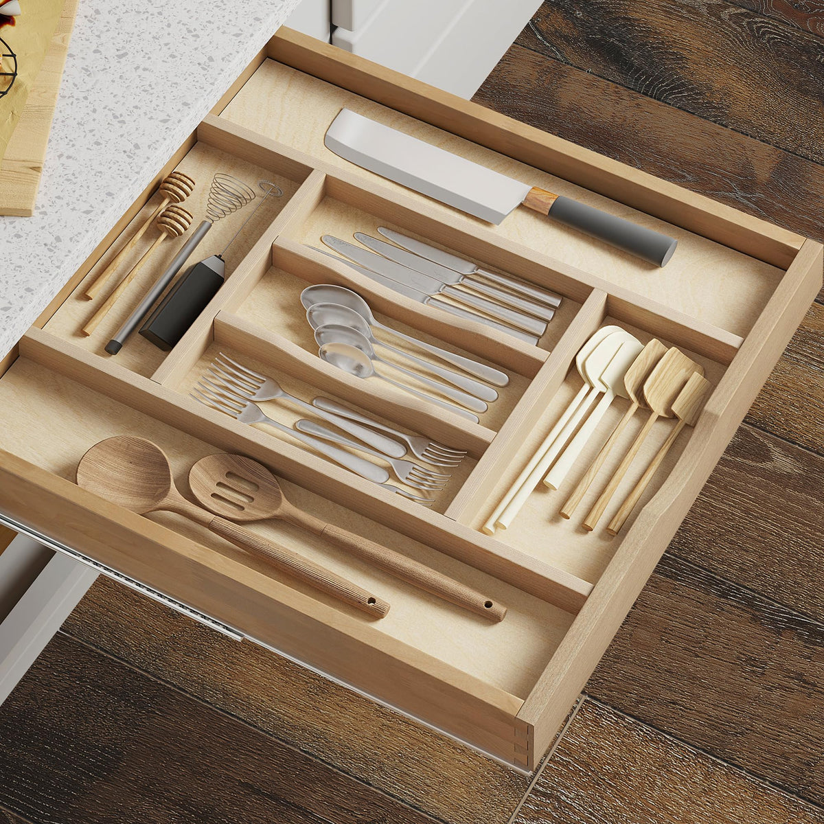Premium Wooden Silverware Organizer for Kitchen Drawers
