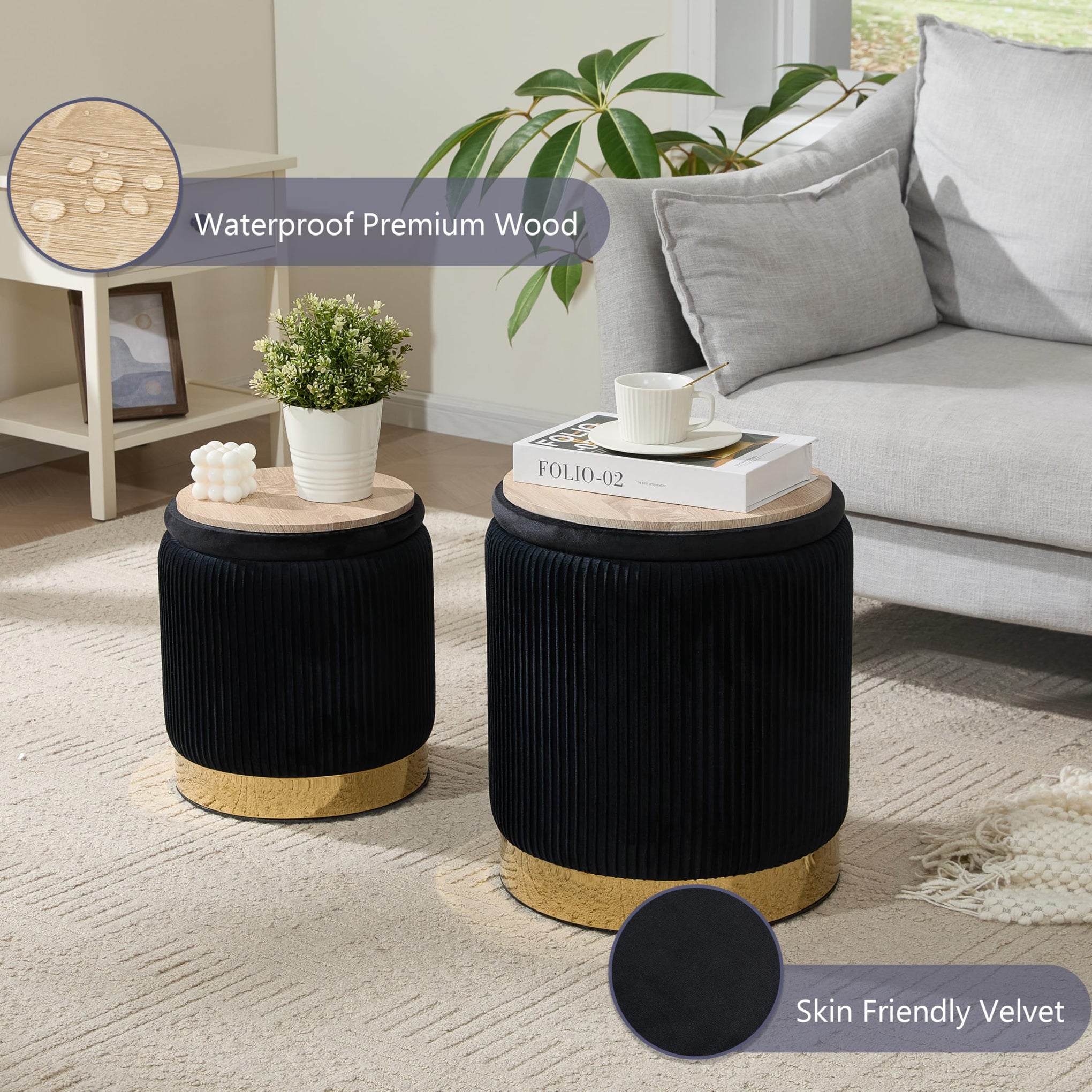 Round Ottoman with Storage Set of 2 (2 Count)