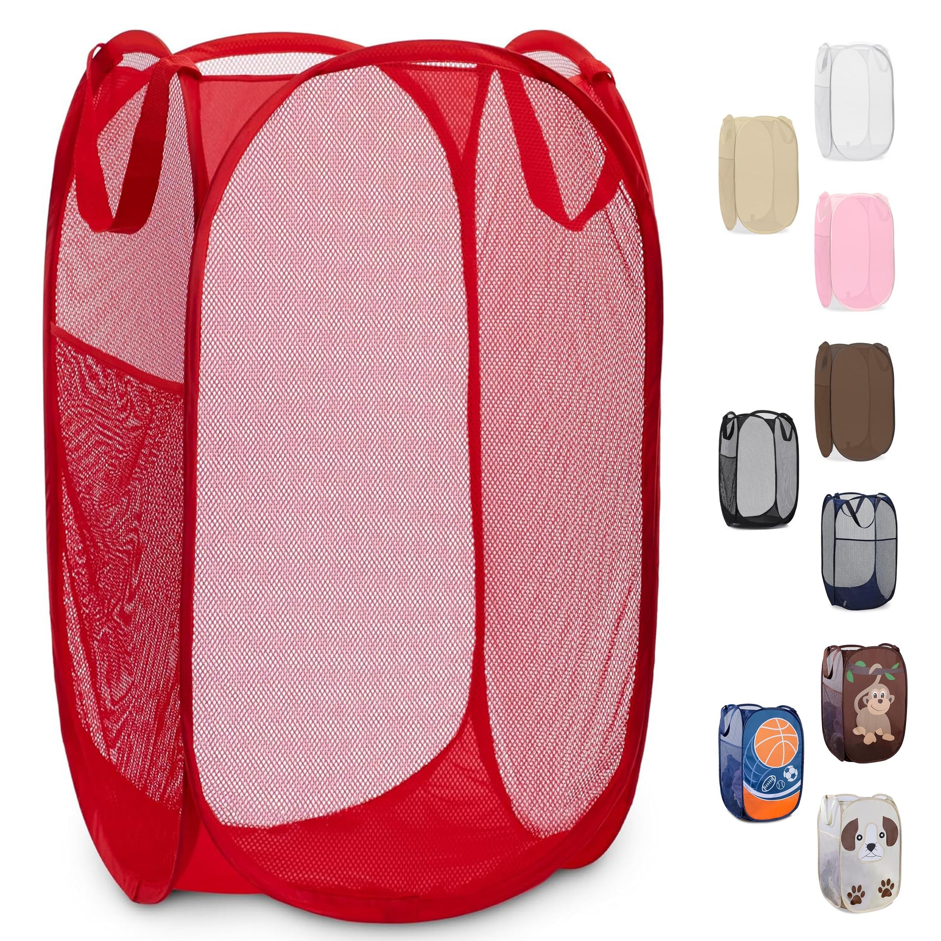Collapsible Mesh Pop Up Laundry Hamper with Side Pocket