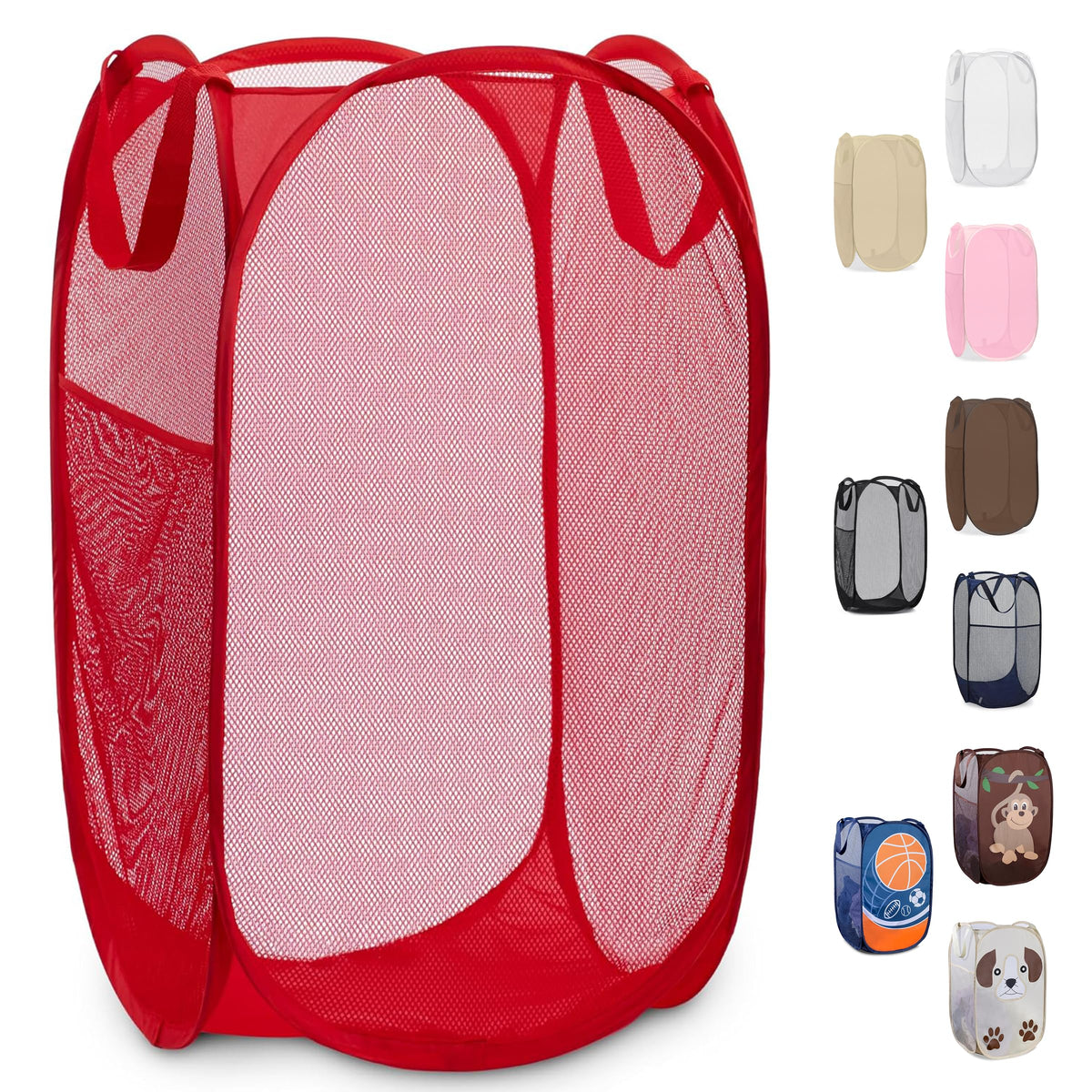 Collapsible Mesh Pop Up Laundry Hamper with Side Pocket