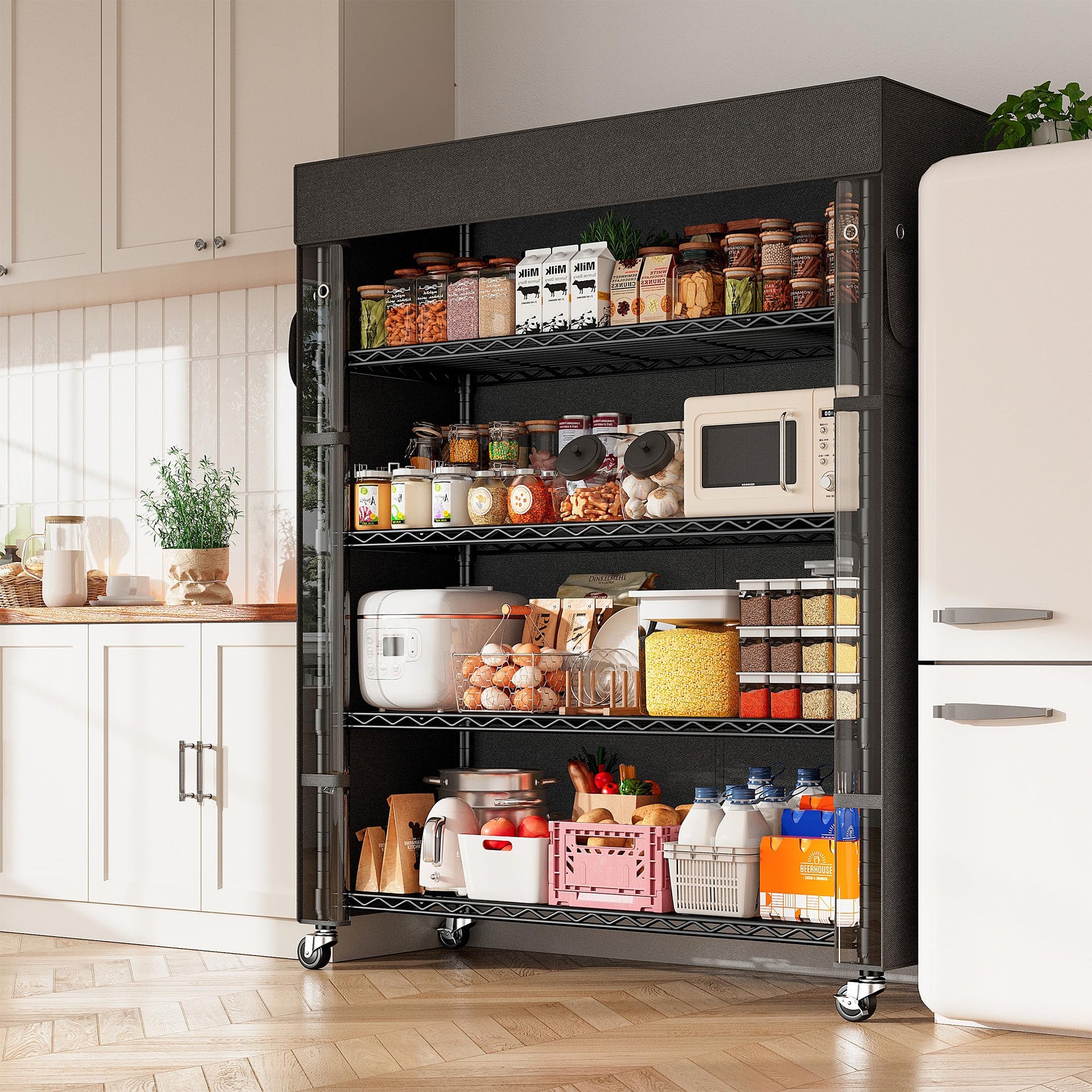 72.8"H 5 Tier Heavy Duty Storage Shelving with Cover & Wheels