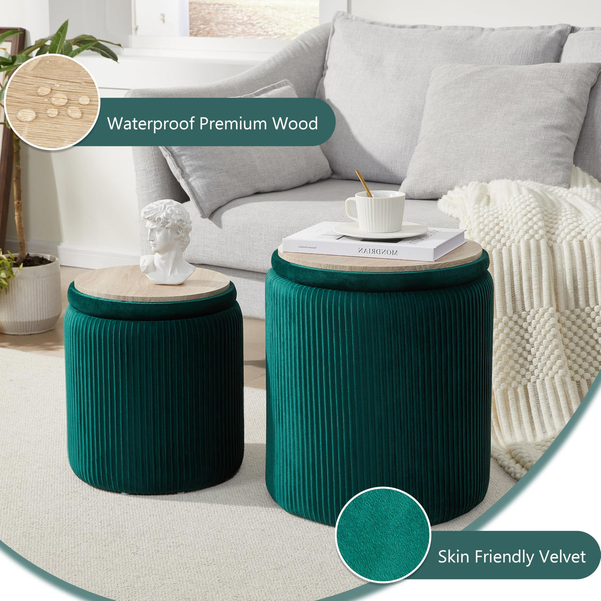 Round Ottoman with Storage Set of 2