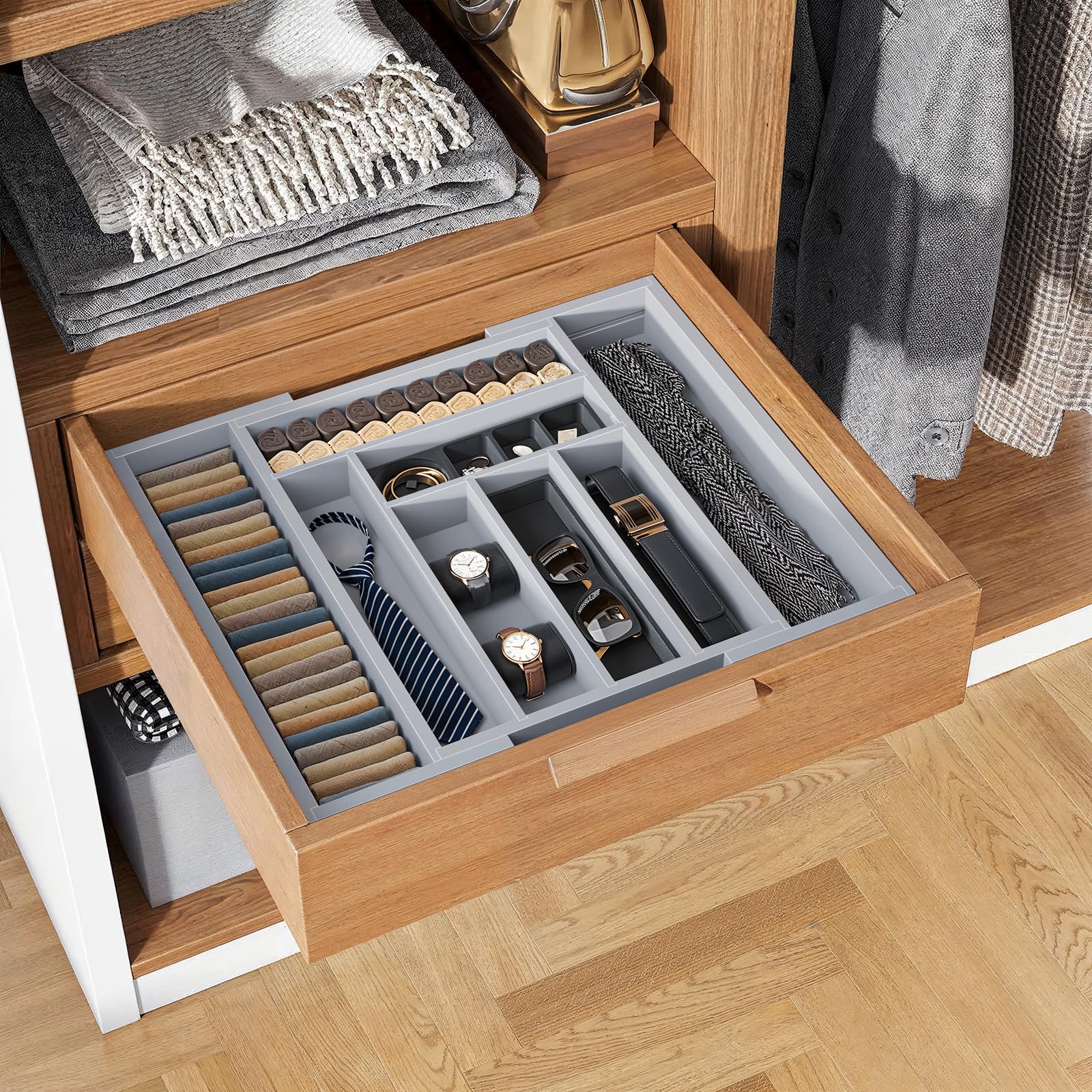 Bamboo Expandable Drawer Organizer for Utensils Holder