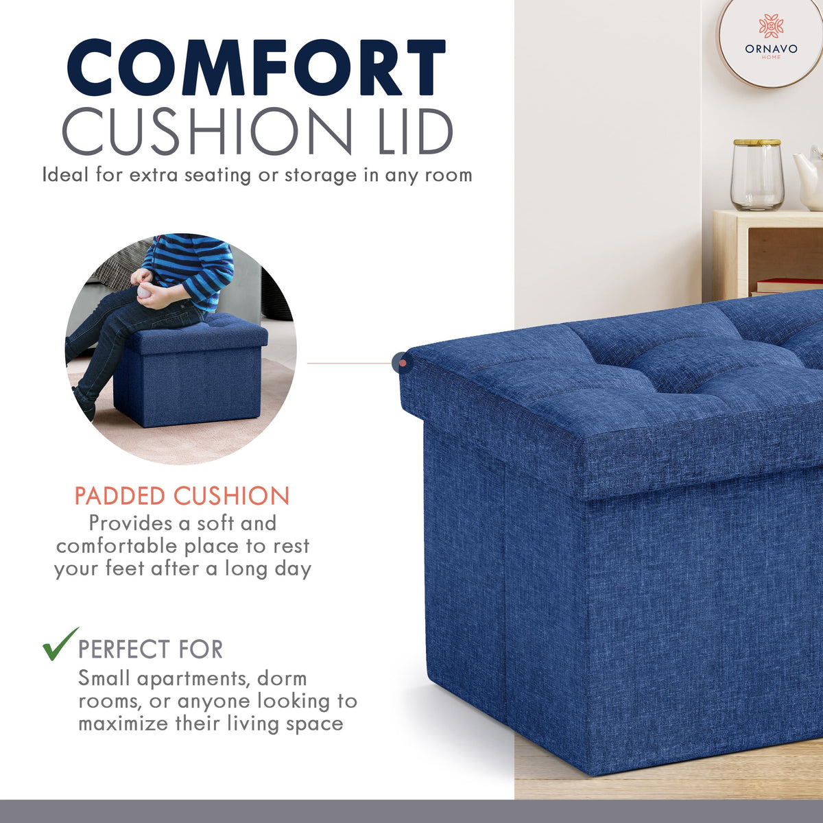 Small Rectangle Storage Ottoman Set of 2