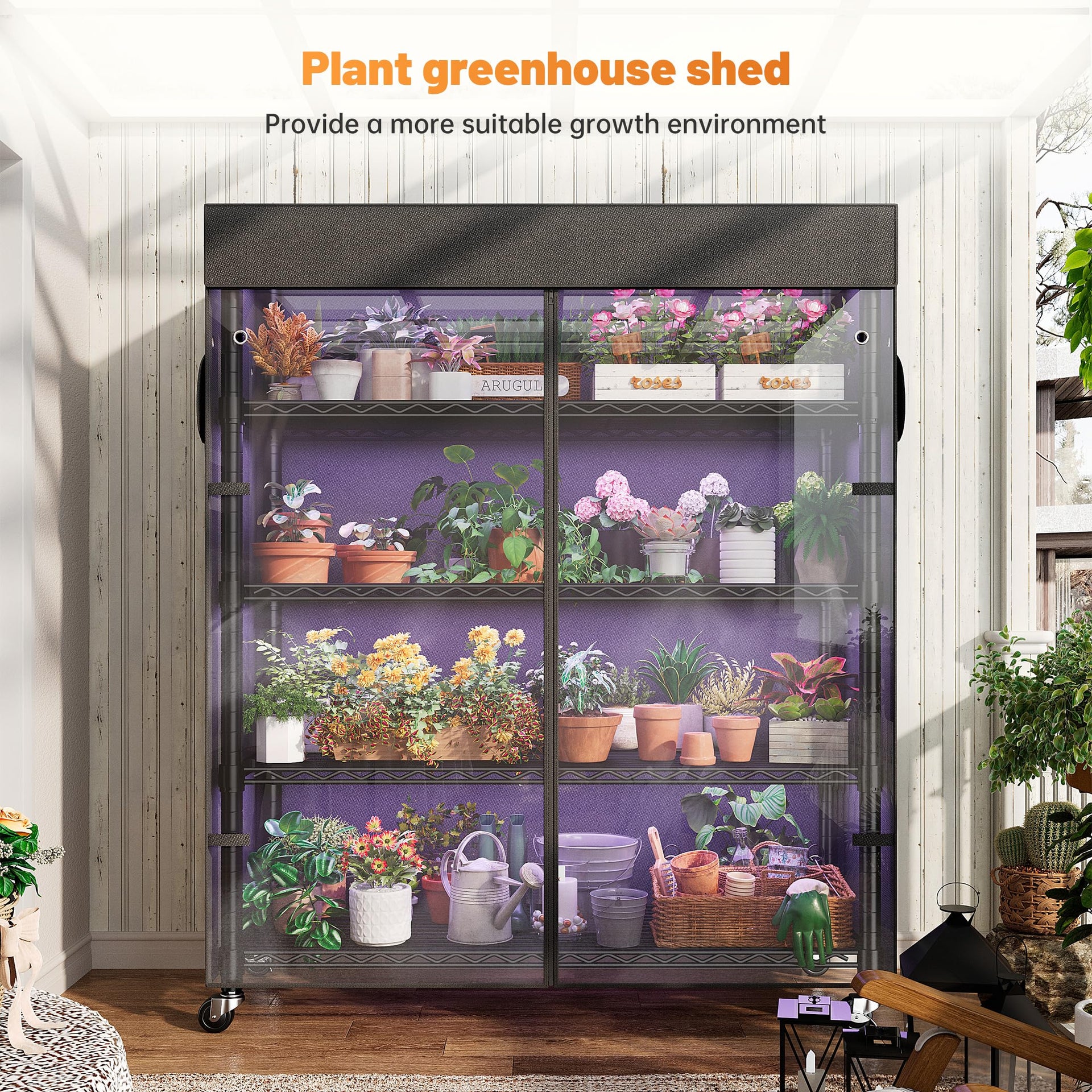 72.8"H 5 Tier Heavy Duty Storage Shelving with Cover & Wheels