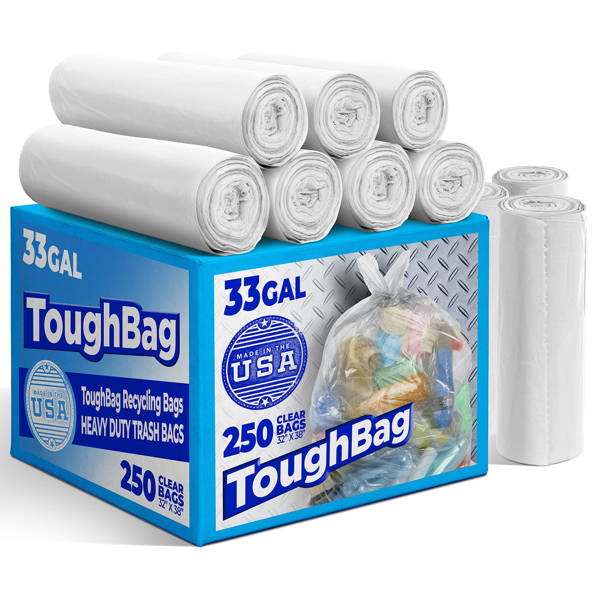 30 33 Gallon Clear Trash Bags Heavy Duty Clear Trash Bags (250 Count)