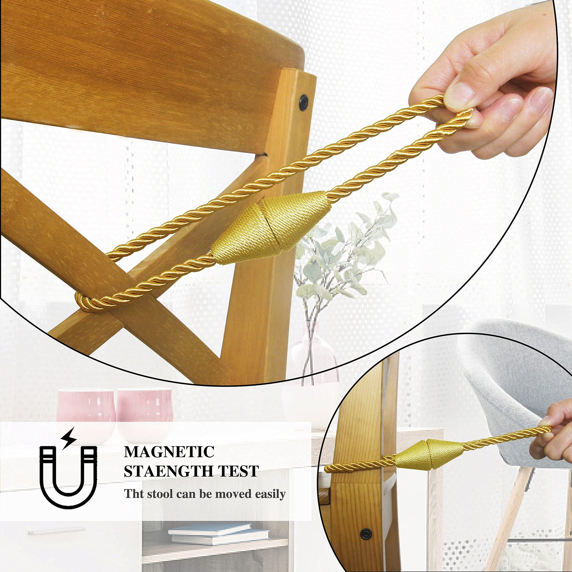 Magnetic Curtain Tiebacks Rope Decorative Holdbacks for Drapes Nieffeiy (4 Count)
