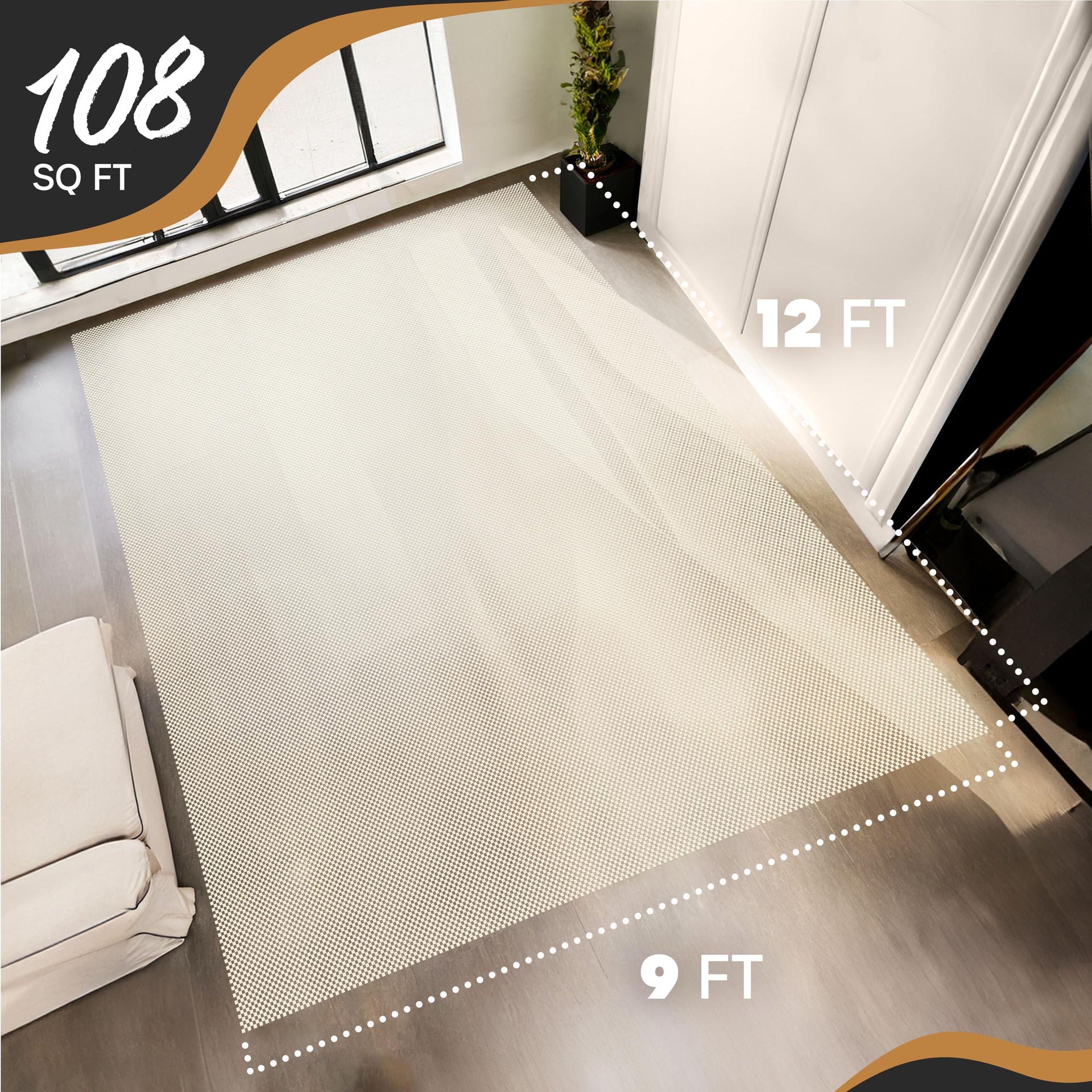 9 ft x 12 ft White Rug Gripper for Hardwood Floors & Other Surfaces (108 Sq Ft)