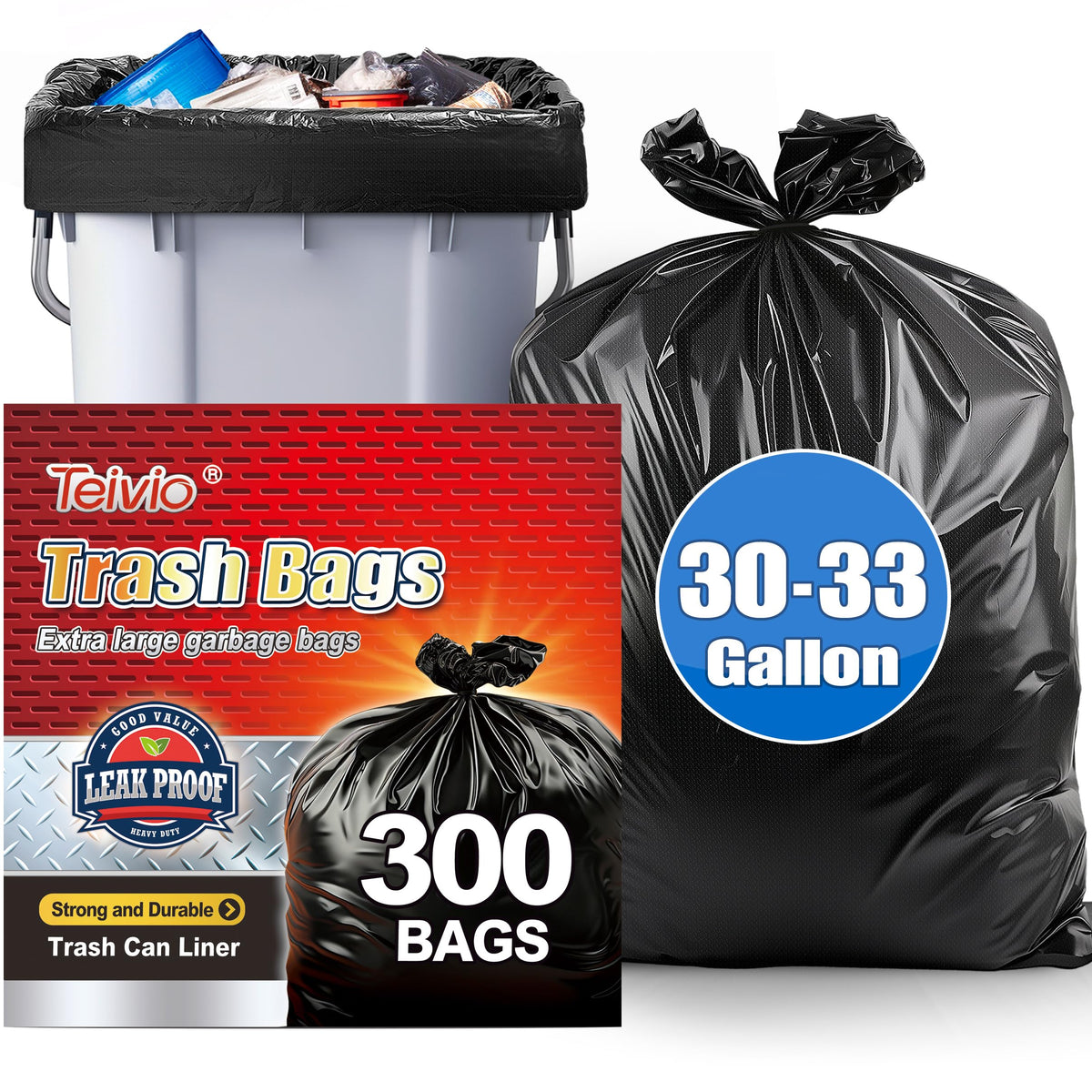 Large Black Trash Bags 30 (300 Count)