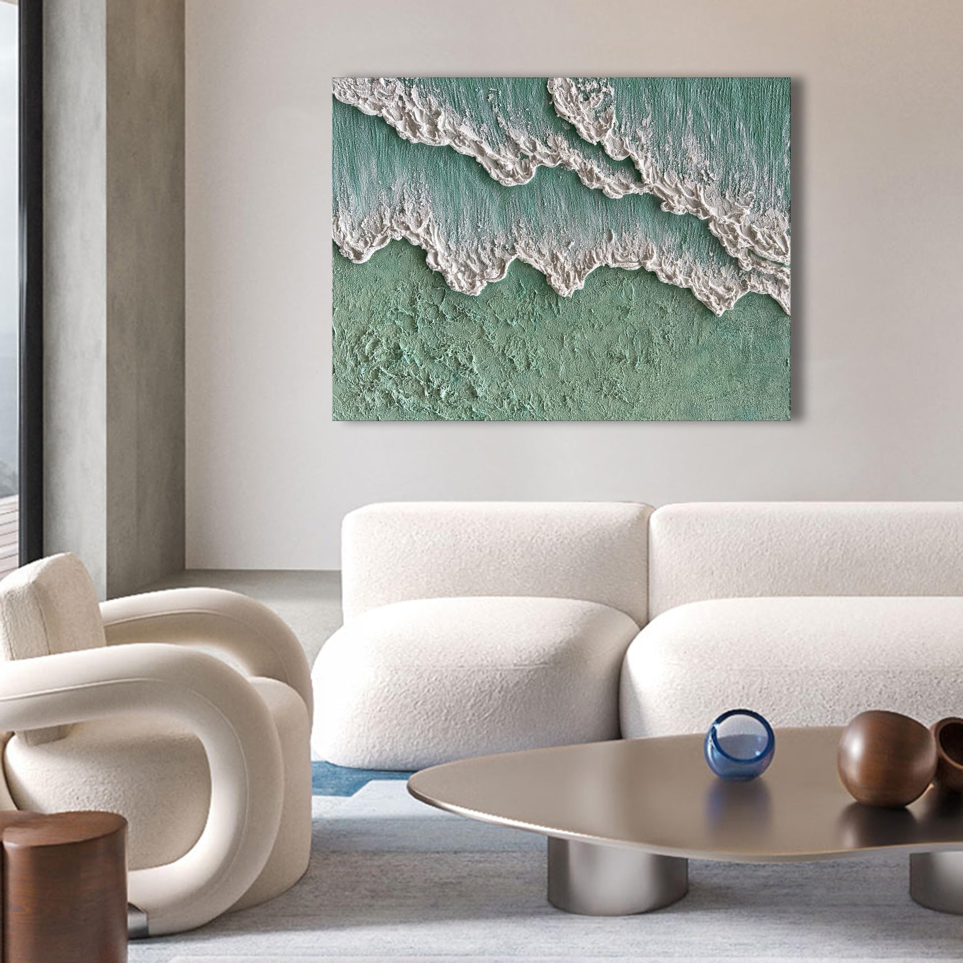 Art Hand Painted Green Thick Texture Abstract Oil Painting Hand