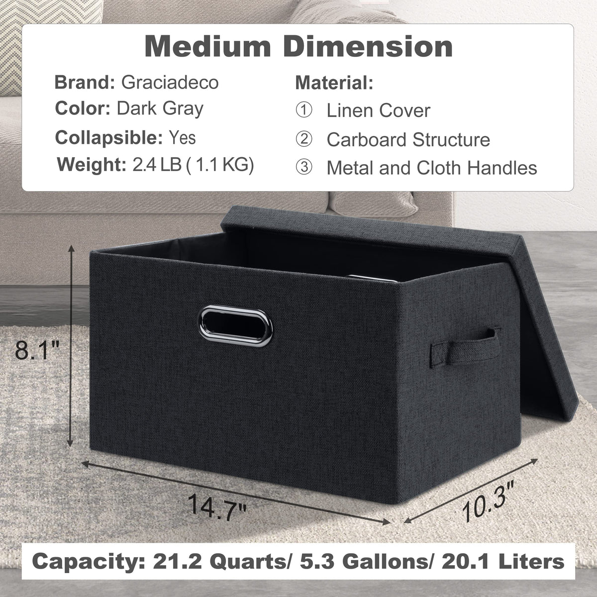 Medium 15" 21 Quart Collapsible Stackable Storage Bins with Lids (5 Count)
