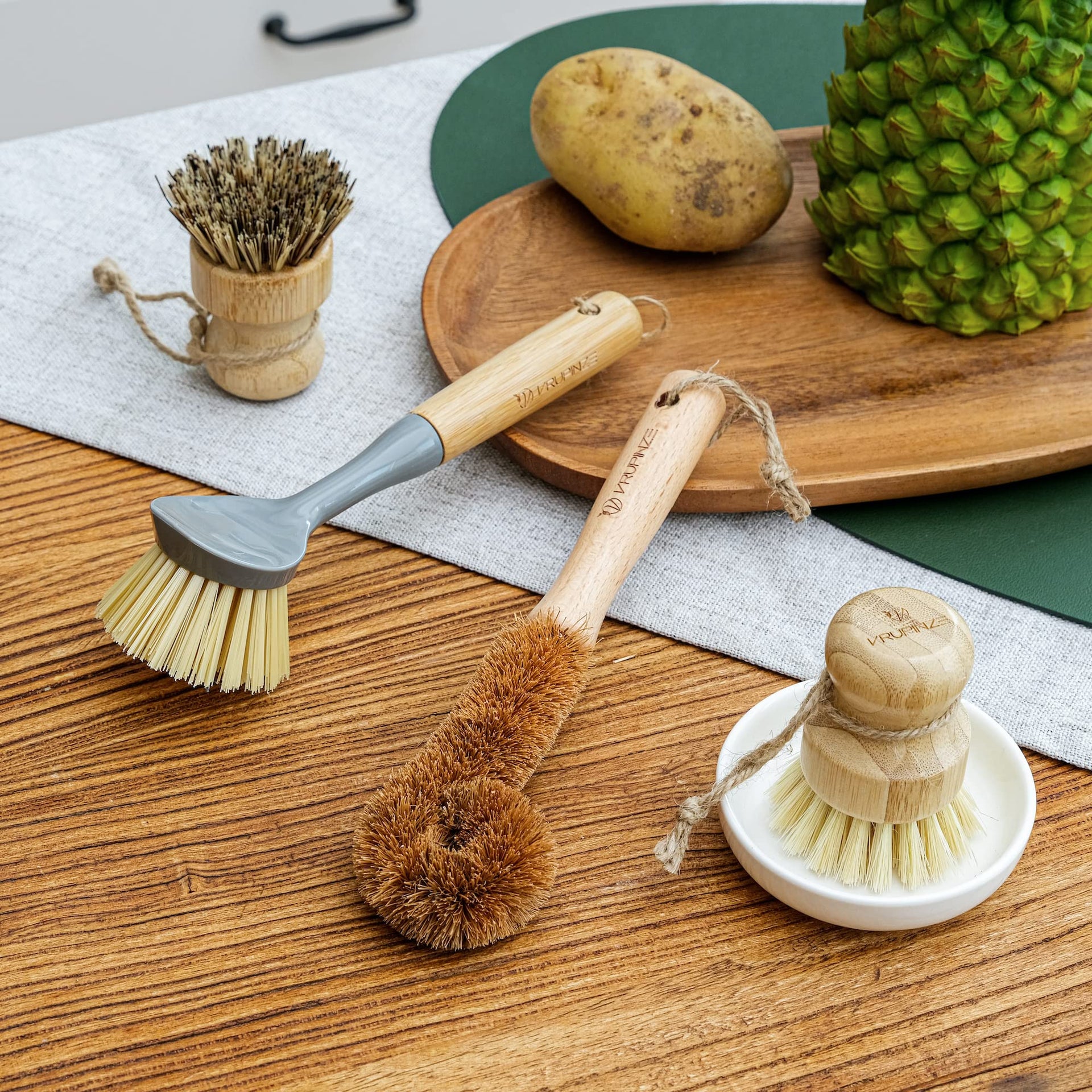 Natural Bamboo Dish Brush Bottle Scrub Brush 4