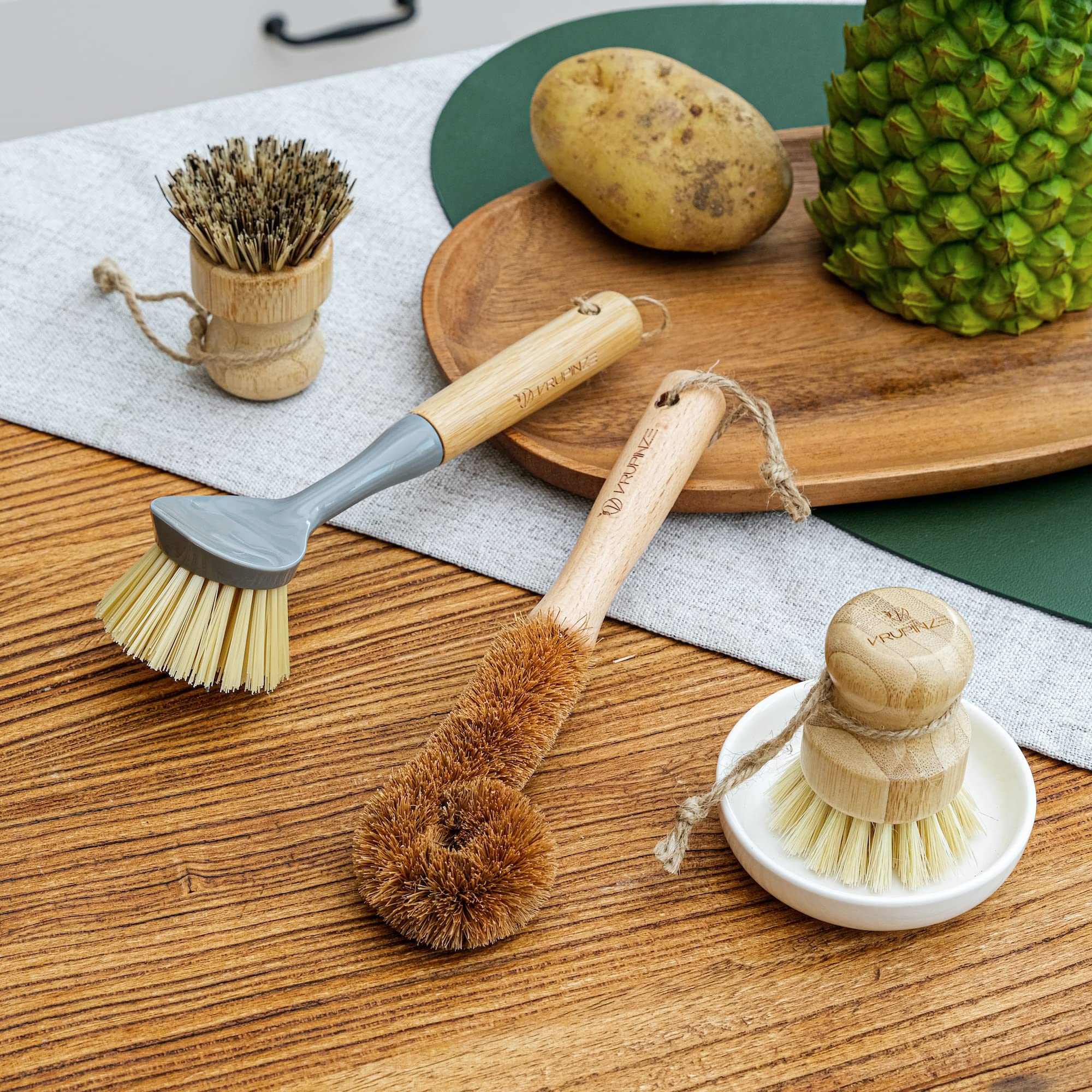 Natural Bamboo Dish Brush Bottle Scrub Brush 4