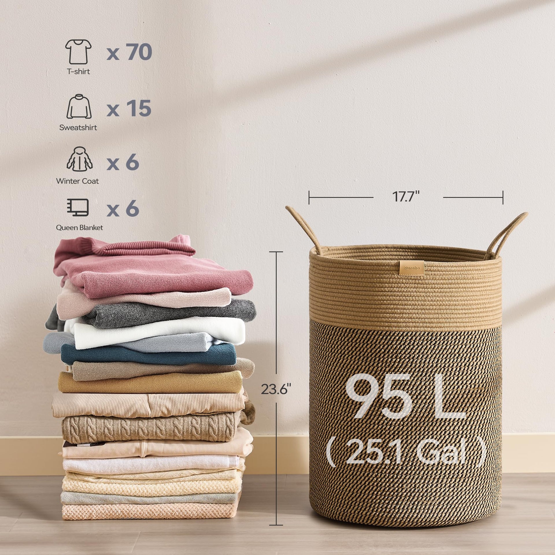 Tall Laundry Basket Hamper 95L