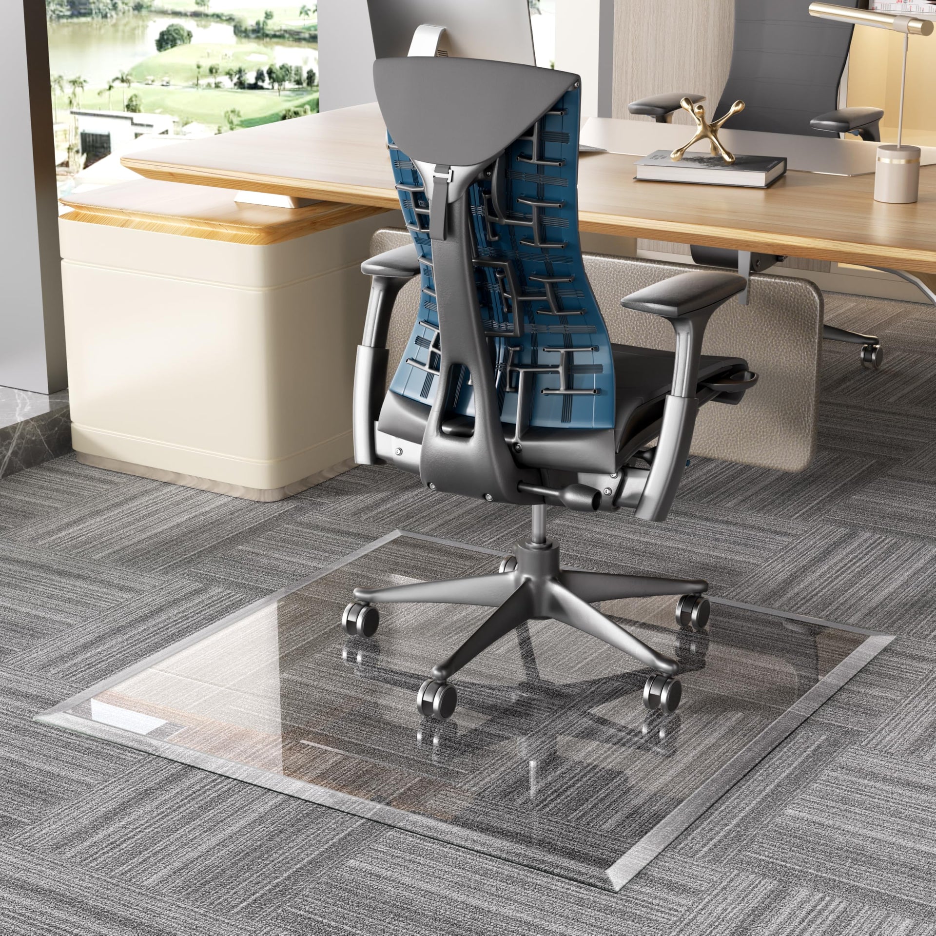 Tempered Glass] 36“ x 36” Beveled Edge Glass Chair Mat with Polished Edge Clear Office Chair Mat