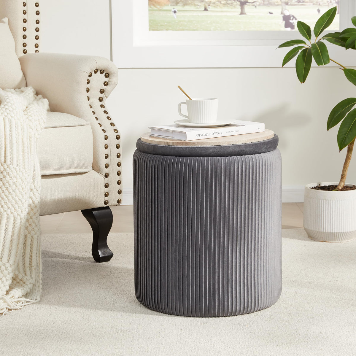 Round Ottoman with Storage Set of 2