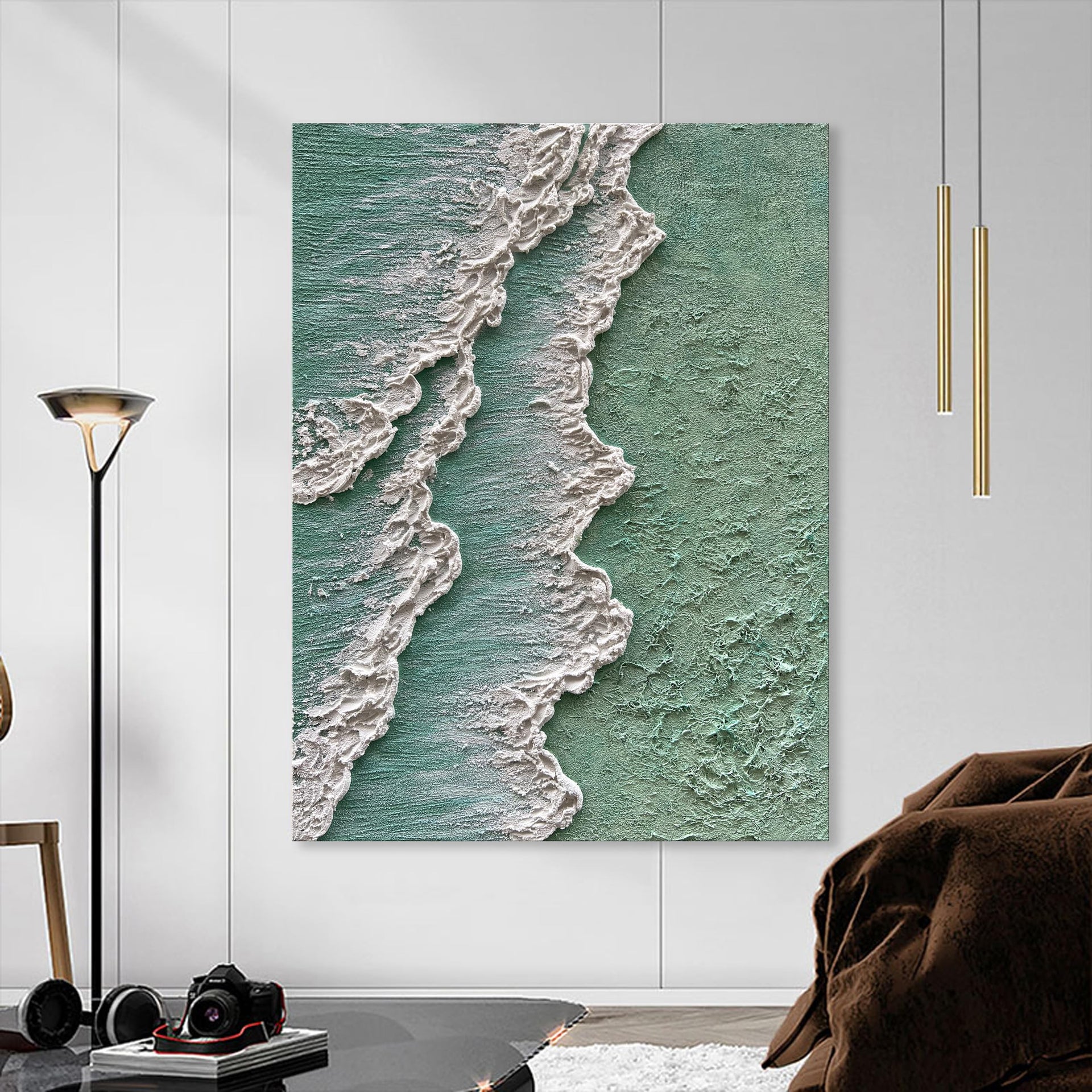 Art Hand Painted Green Thick Texture Abstract Oil Painting Hand