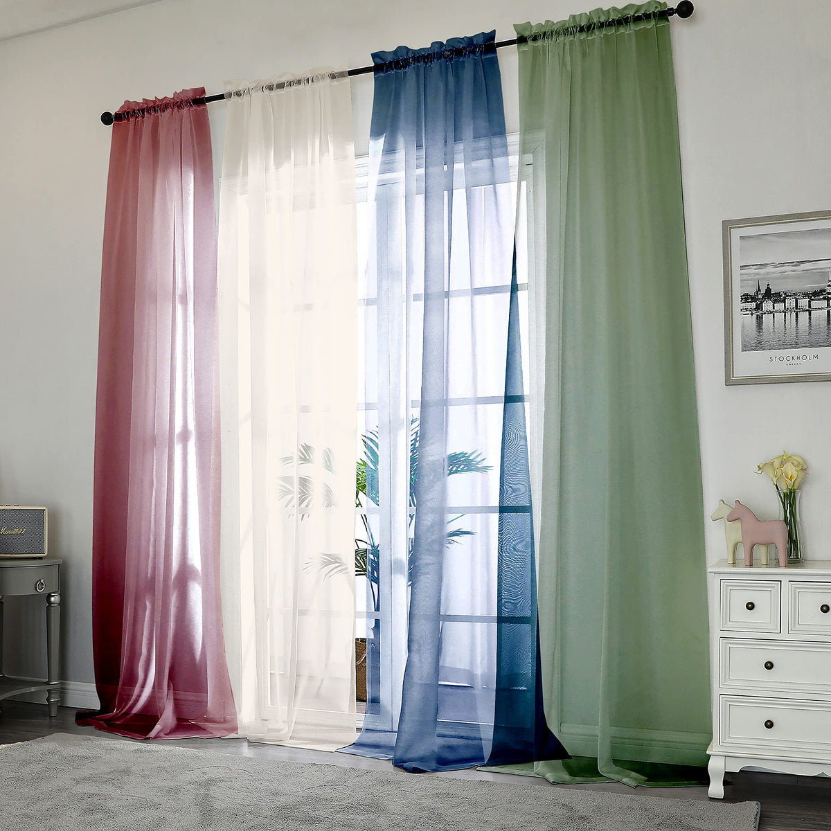 Ivory Sheer Curtains 108 Inch Long 2 Panels Set