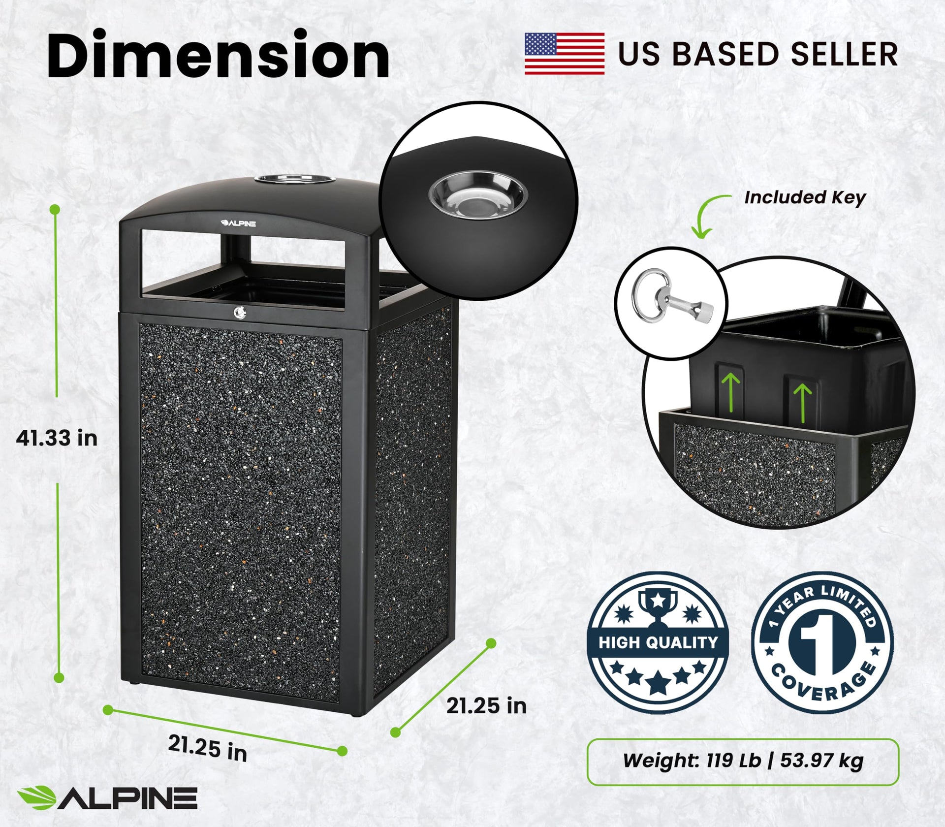 Outdoor Commercial Trash Can with Lid