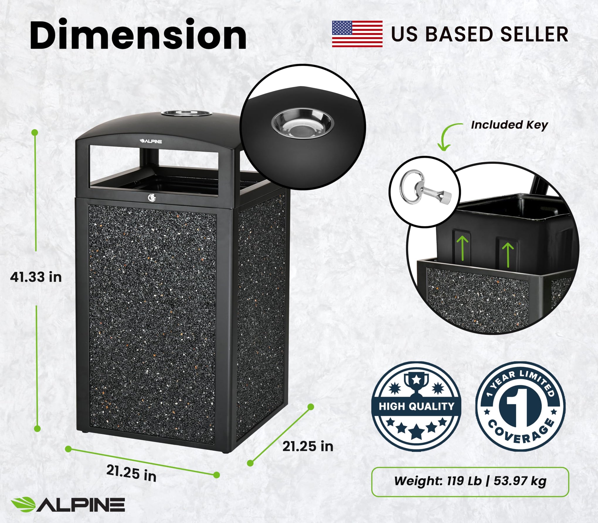 Outdoor Commercial Trash Can with Lid